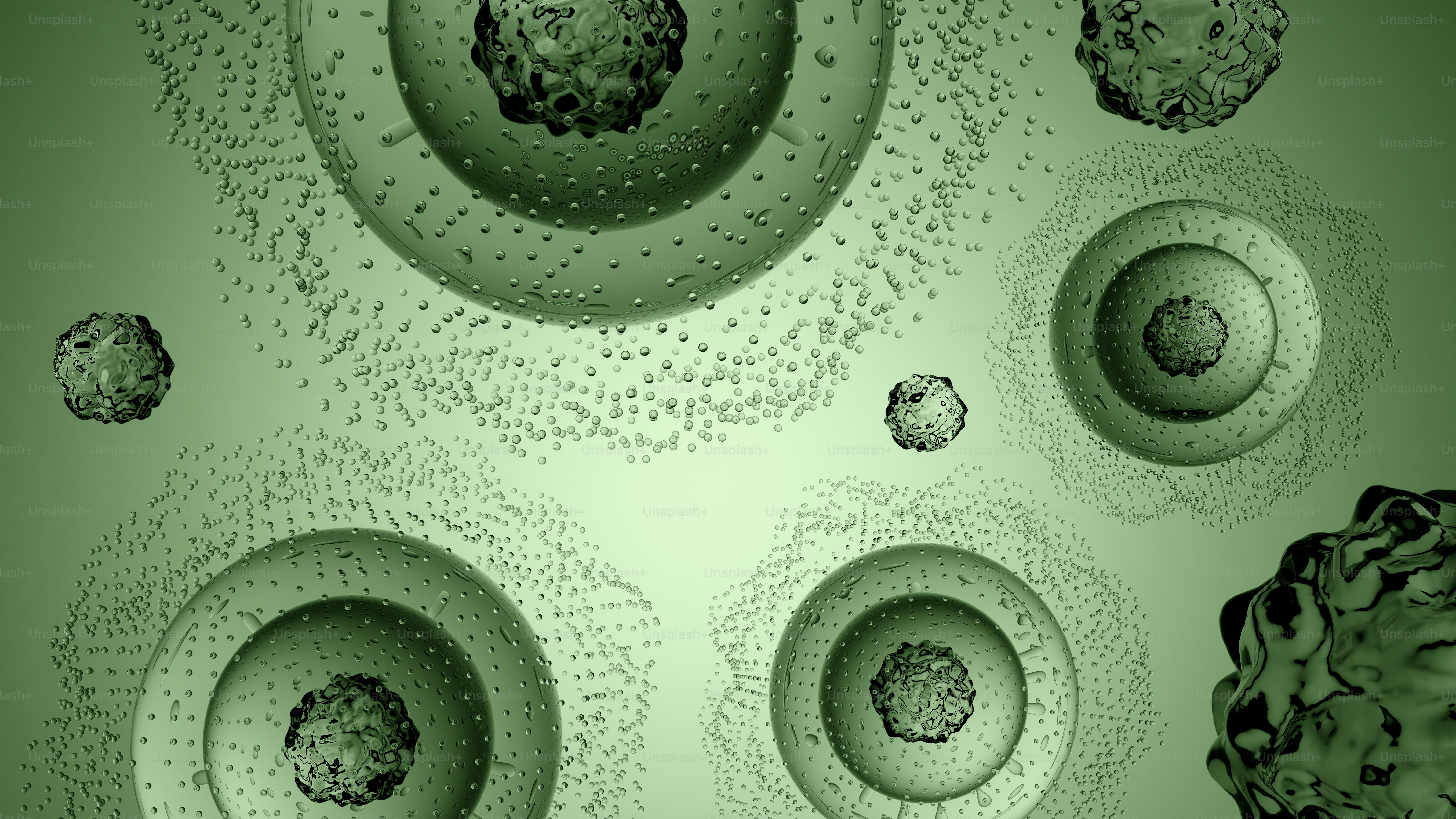 Esferas verdes abstratas com interiores texturizados