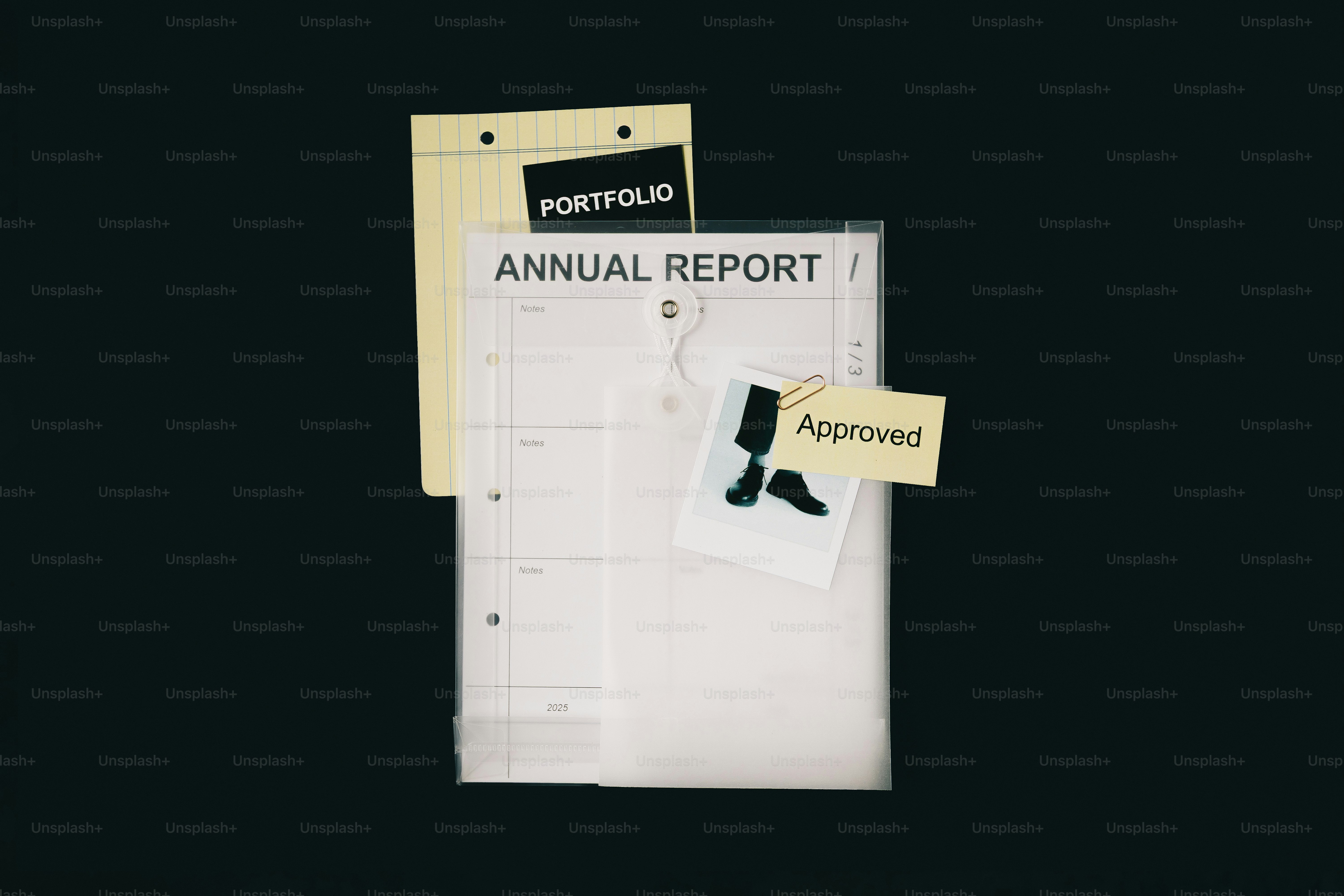 Rapporto annuale con portafoglio e timbro approvato