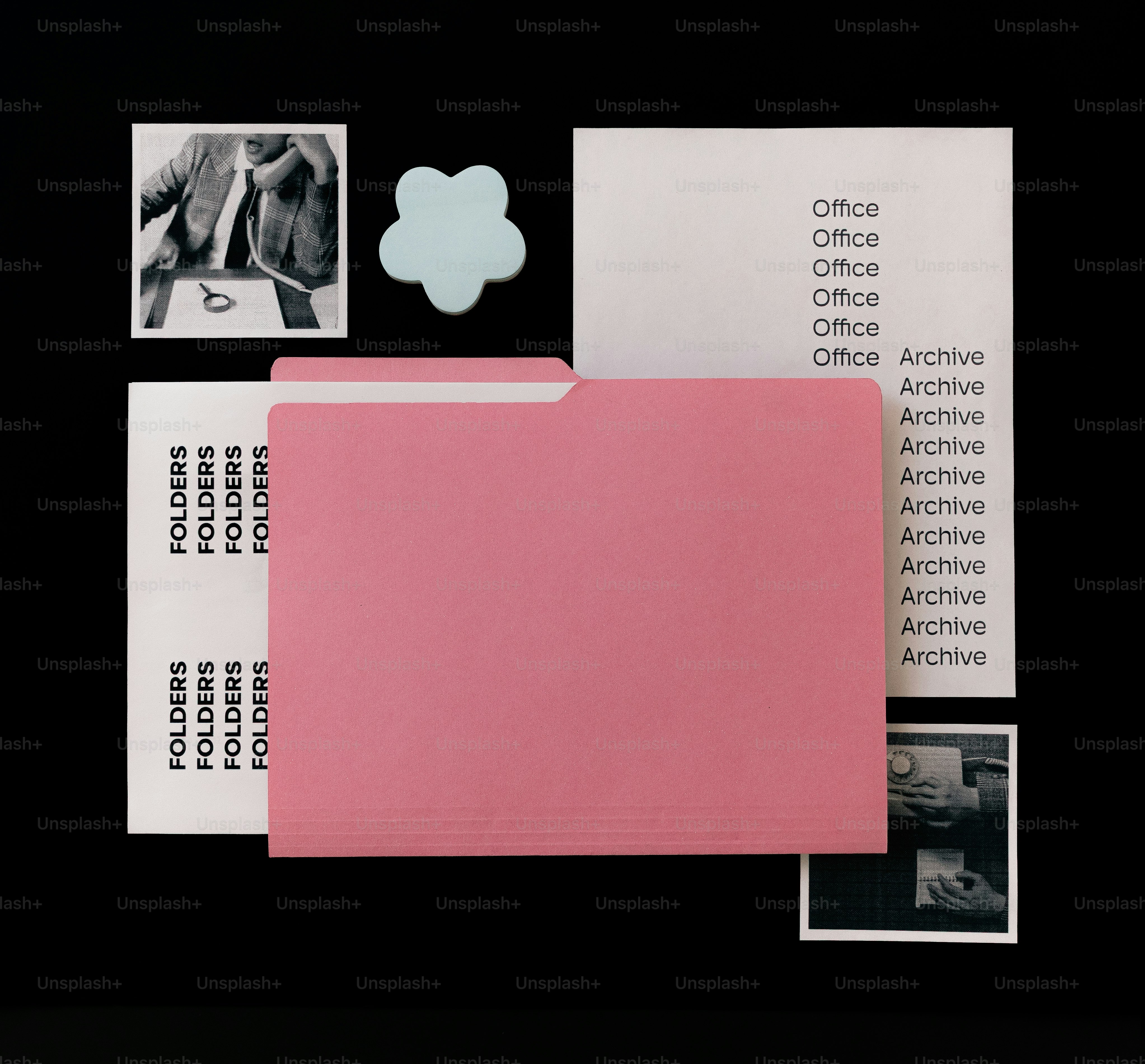 Pink folder with office documents and sticky note photo – Office Image ...
