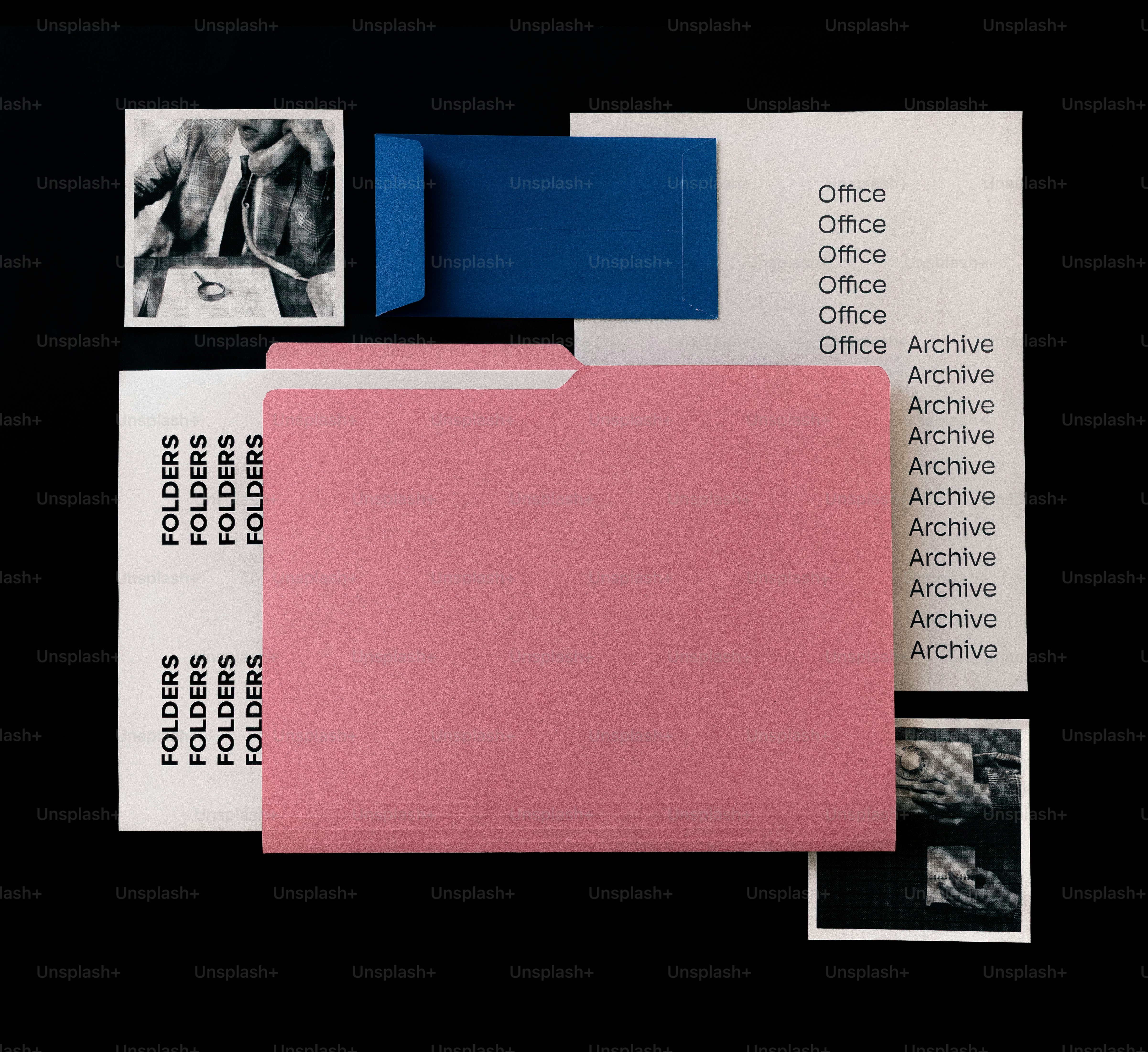 Pink folder with office and archive papers