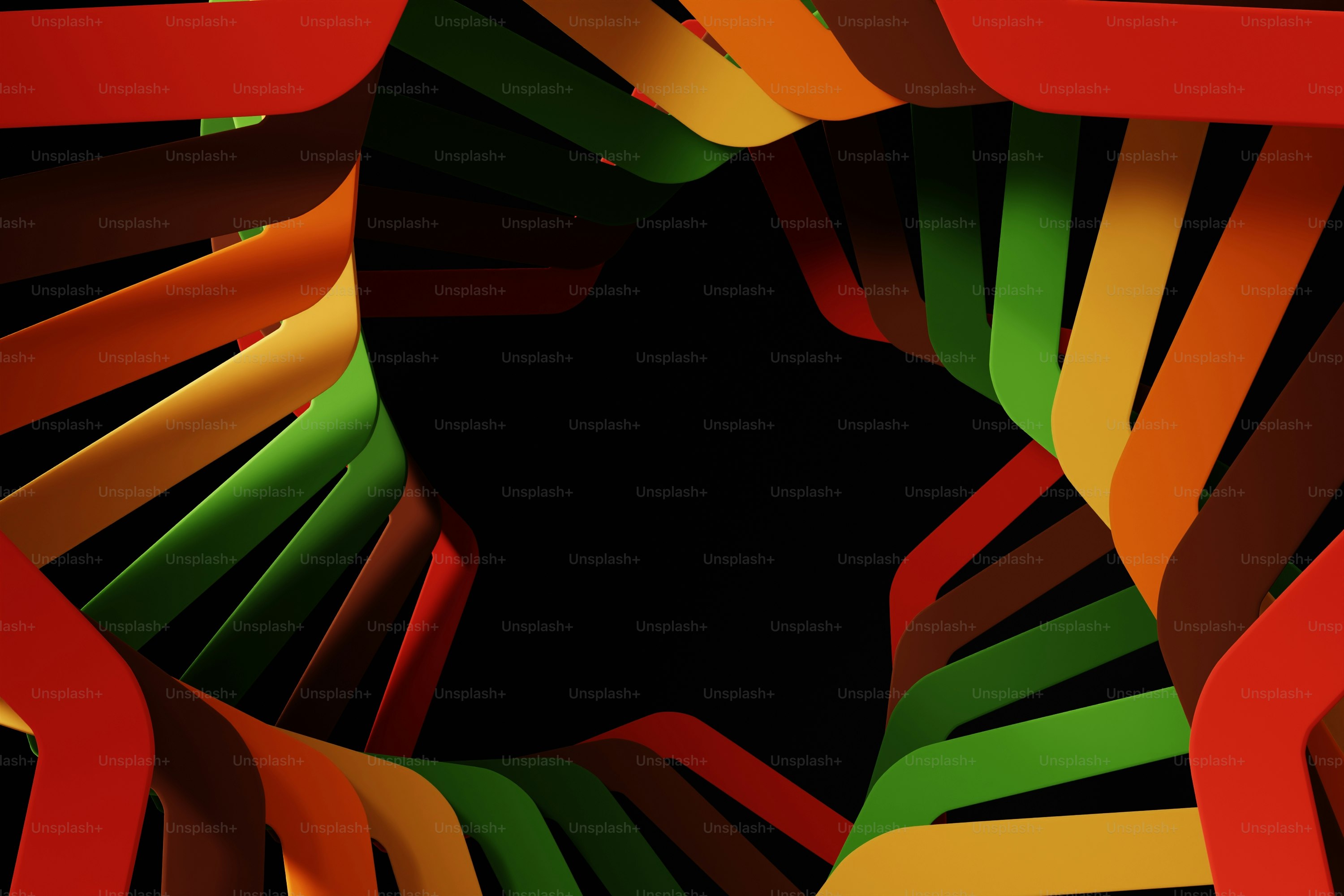 검은 배경에 다채로운 추상 DNA 나선 구조