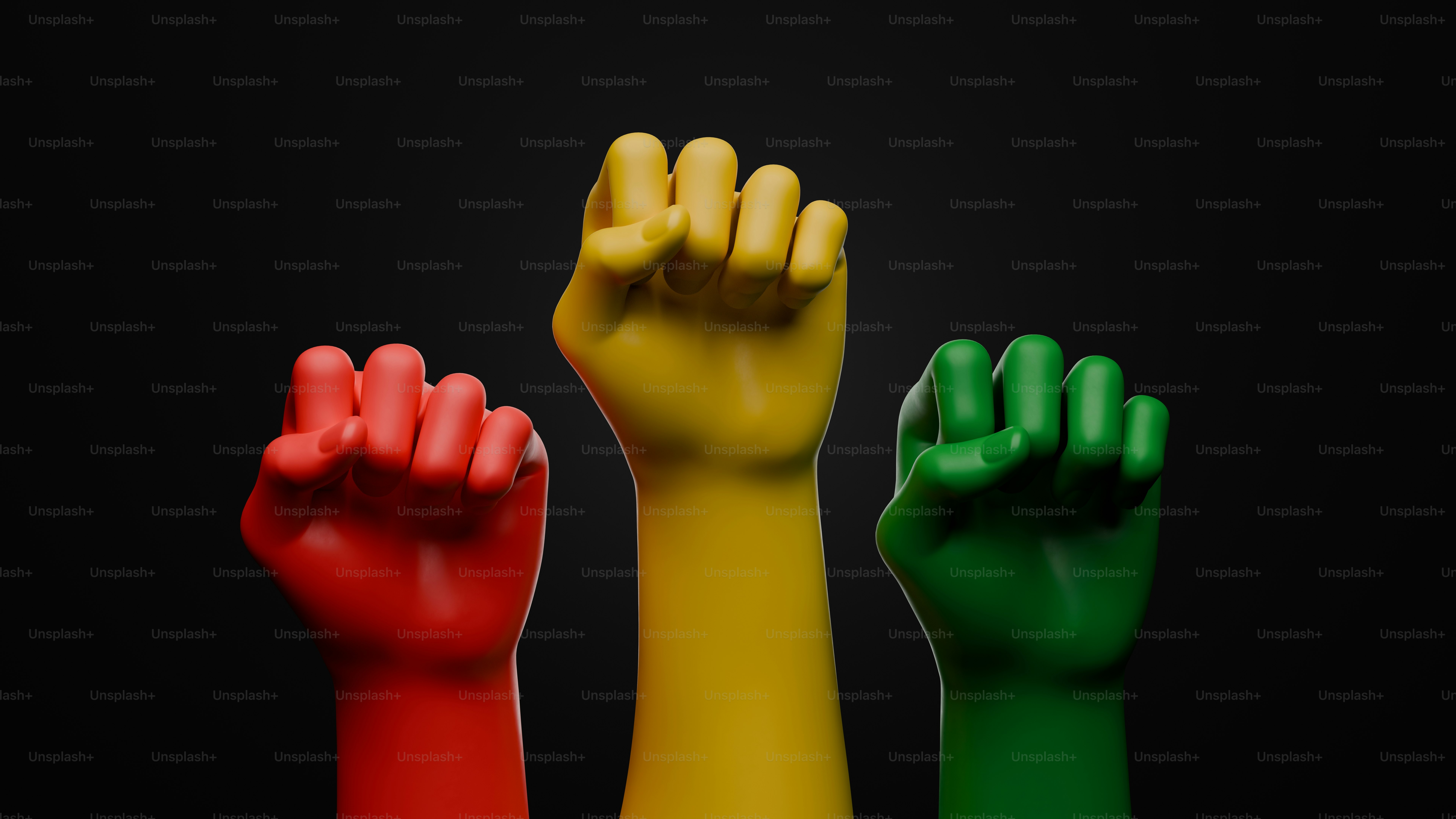 Três punhos em vermelho, amarelo e verde