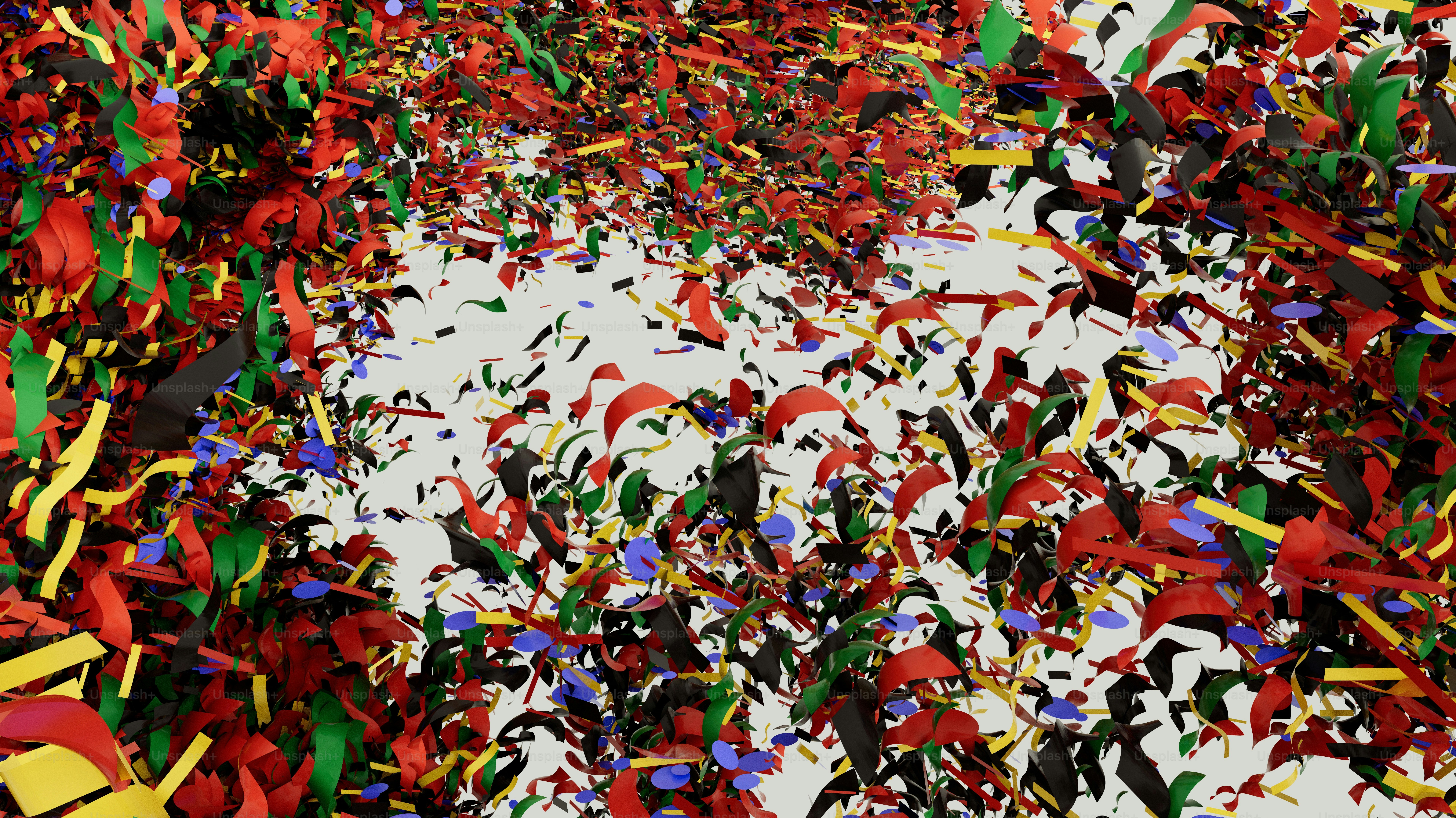 Uma explosão caótica de formas abstratas coloridas e orgânicas.