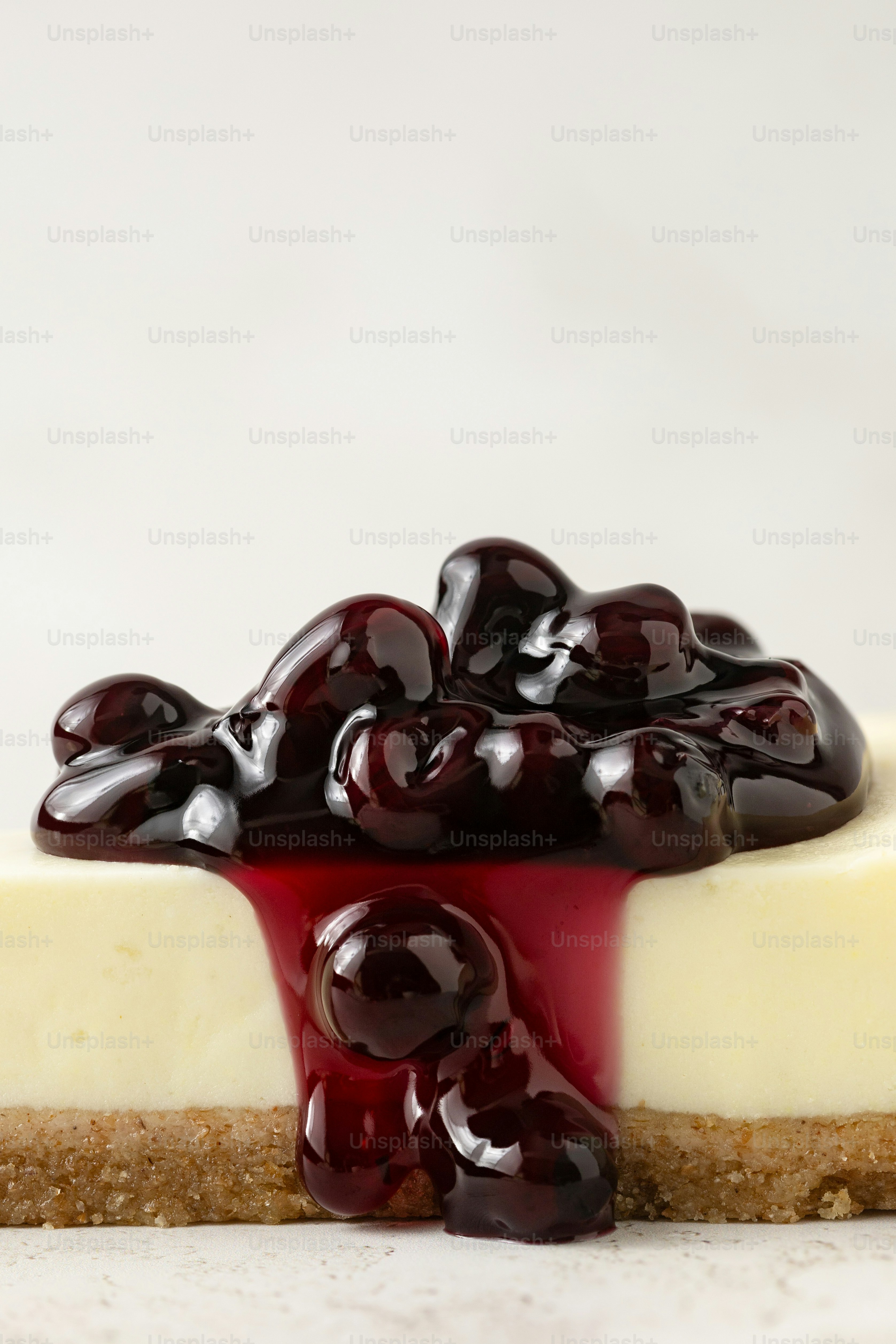 Slice of cheesecake with blueberry topping