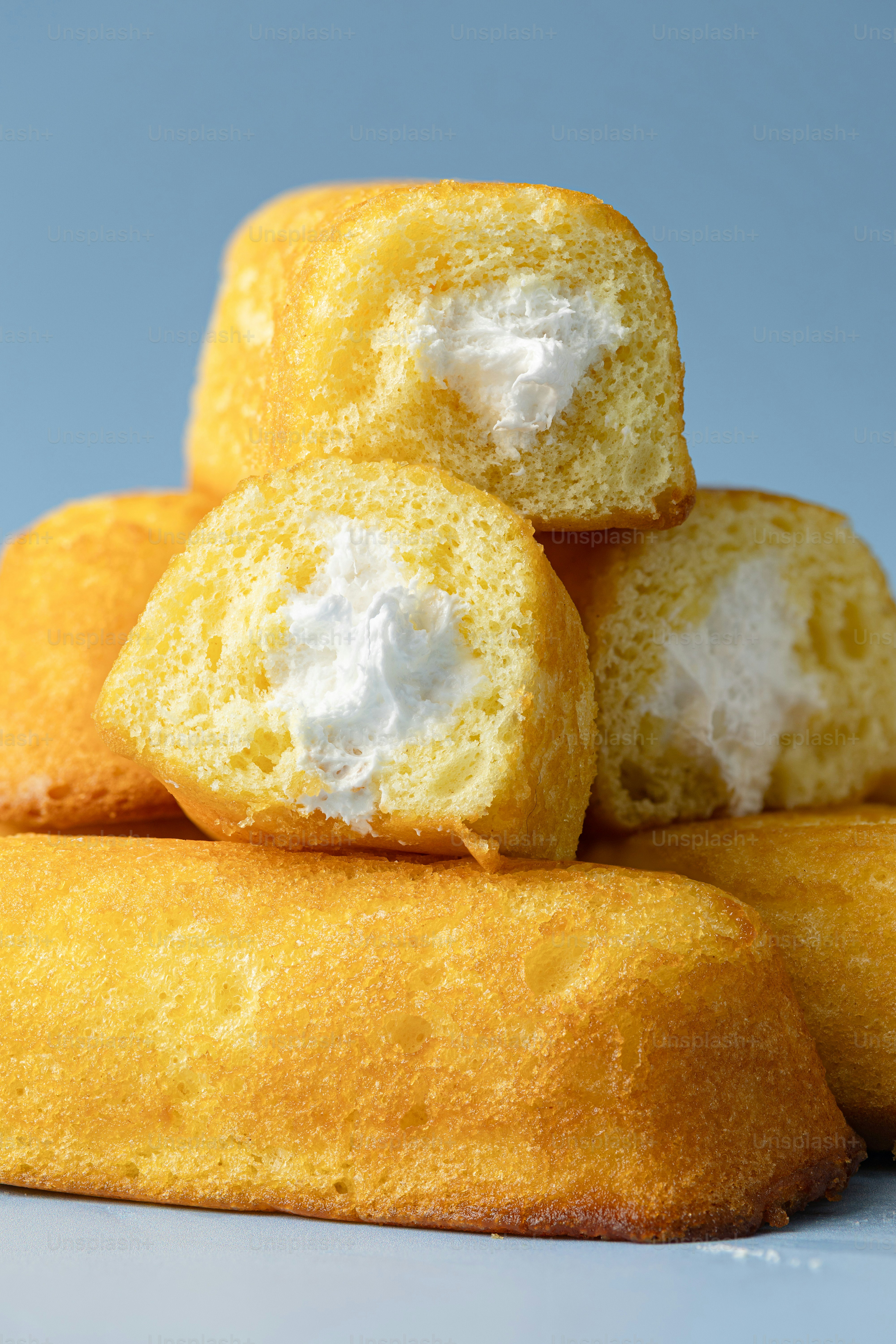 Golden snack cakes filled with creamy white filling