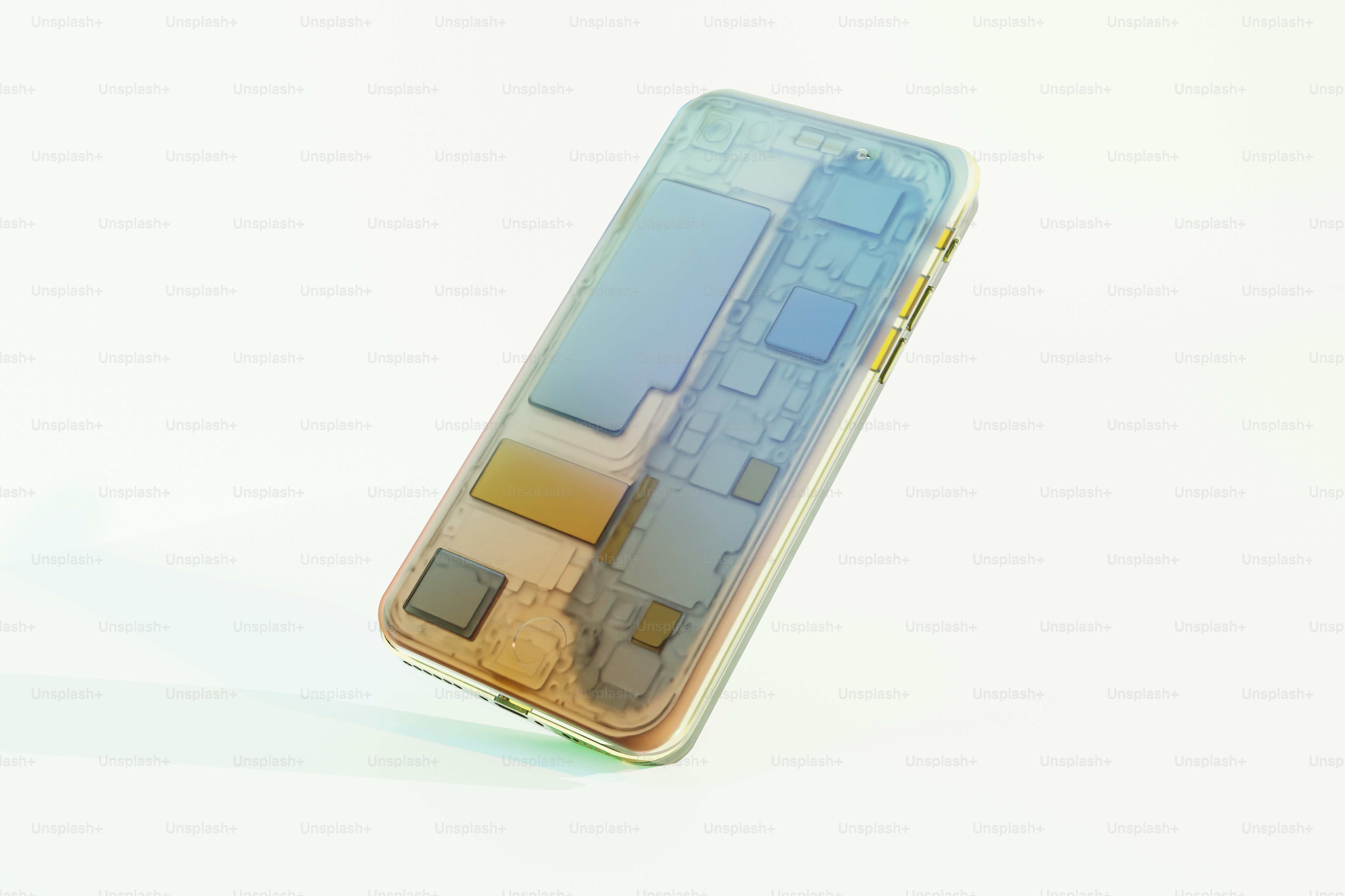 Smartphone transparente que muestra componentes electrónicos internos