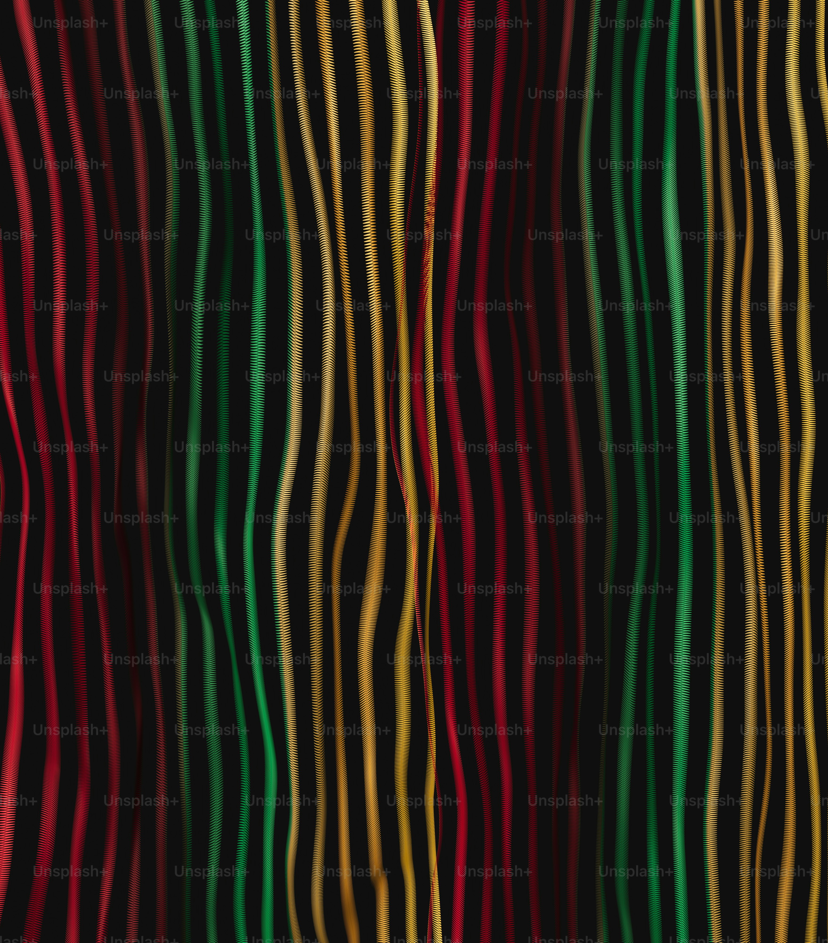 Strisce ondulate verticali in rosso, giallo e verde.
