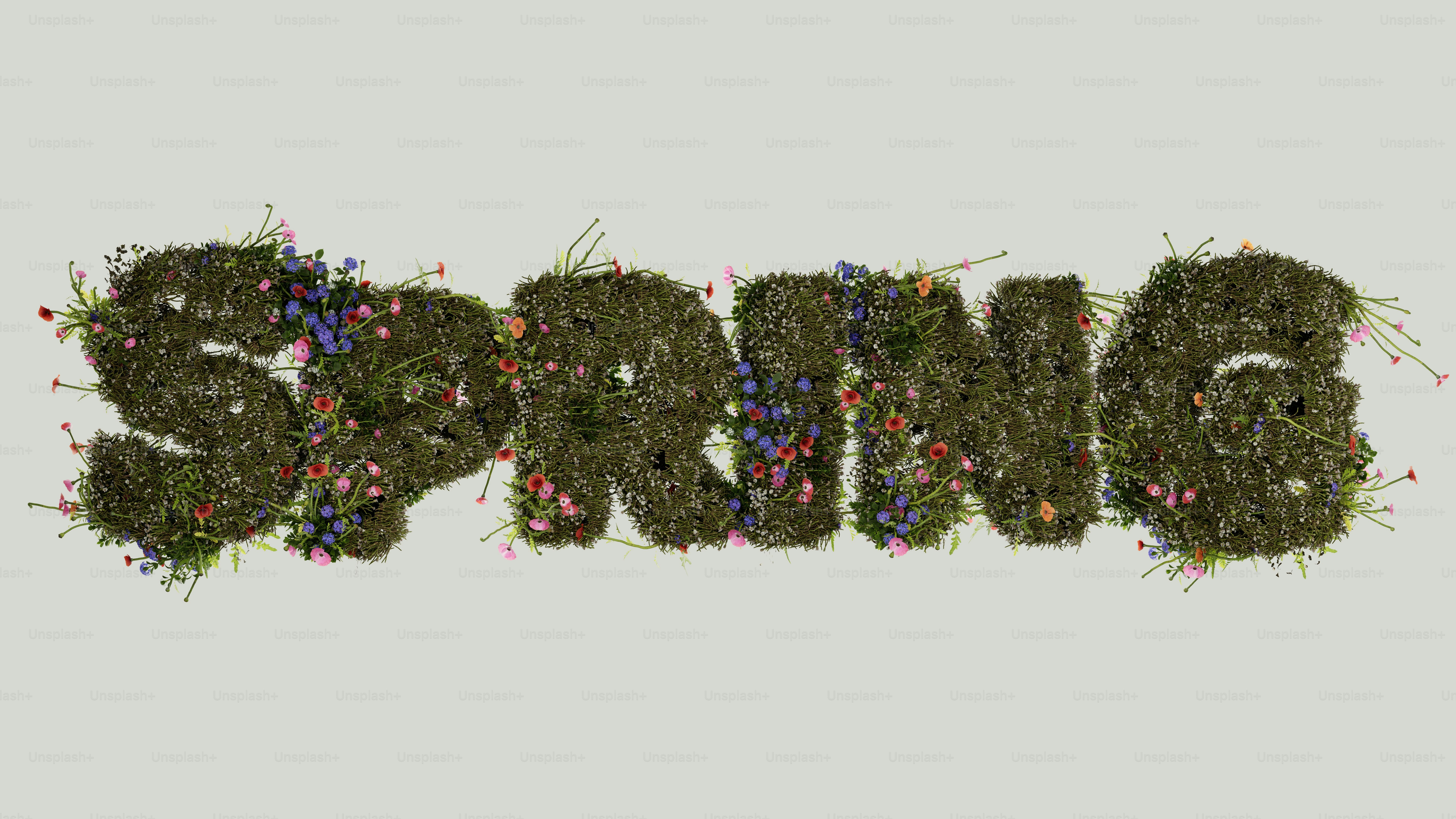 A palavra "primavera" se formou com grama e flores.