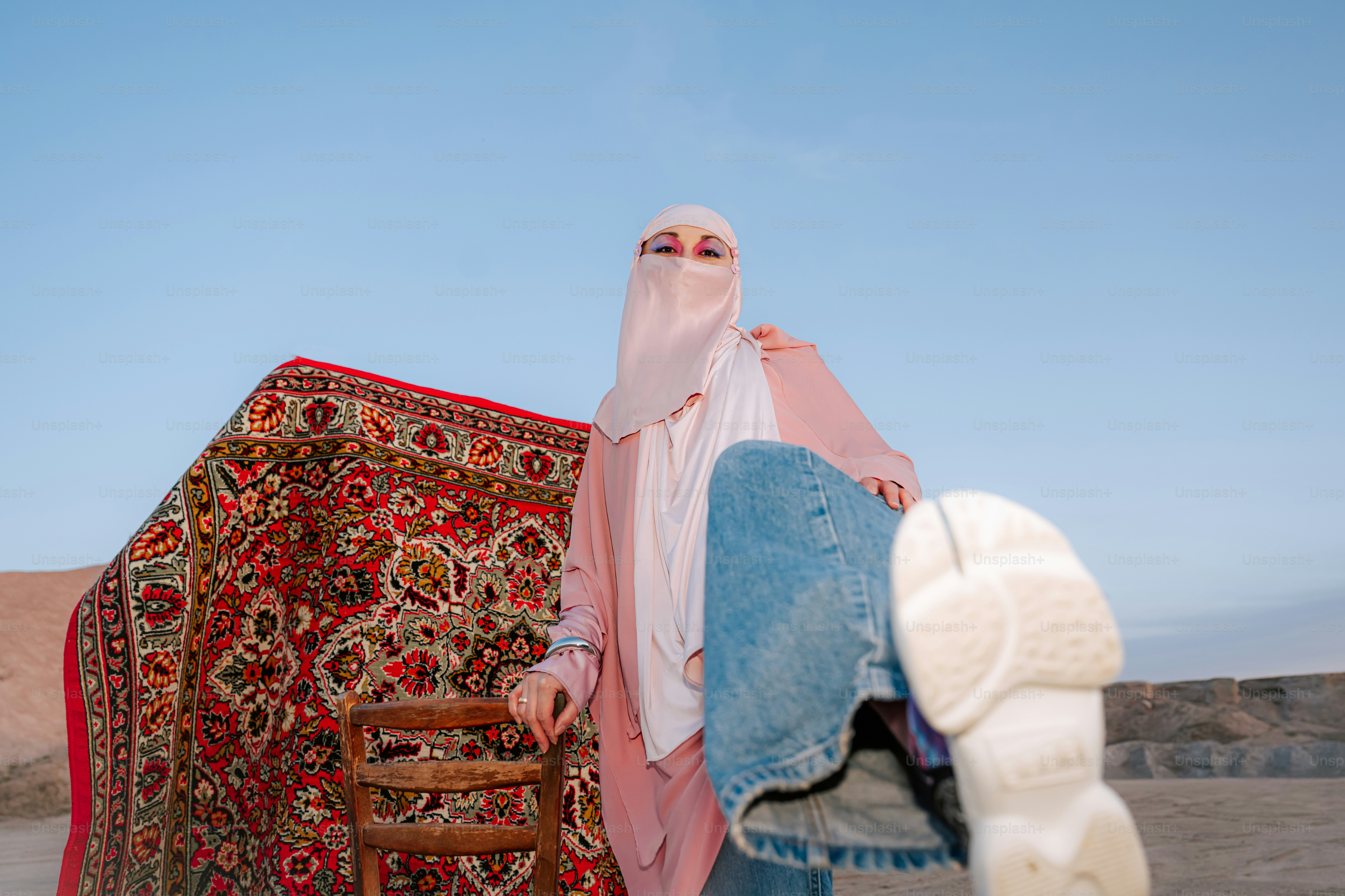 Woman with colorful eye makeup and pink hijab photo – Portrait Image on ...