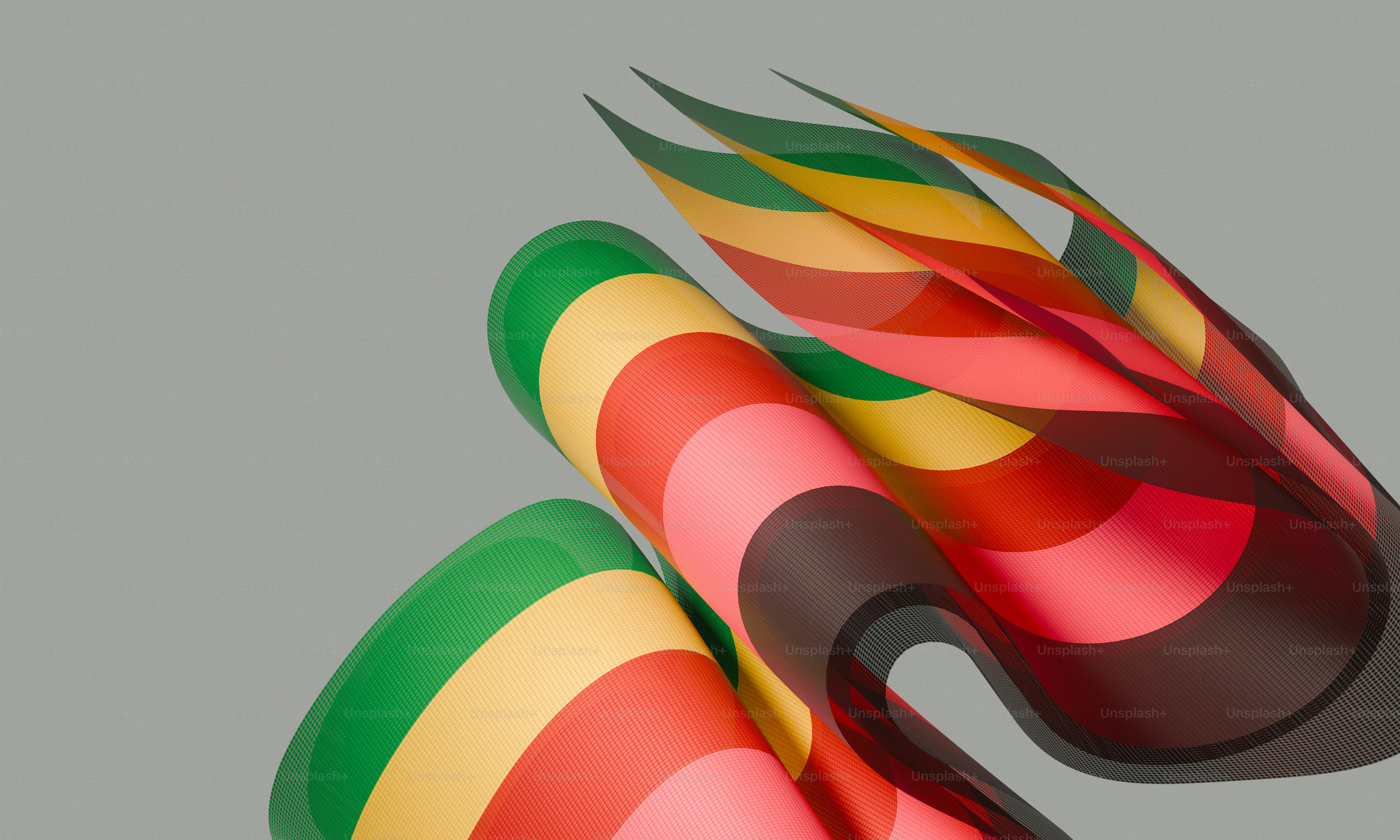 Colorful abstract ribbons flowing against gray background