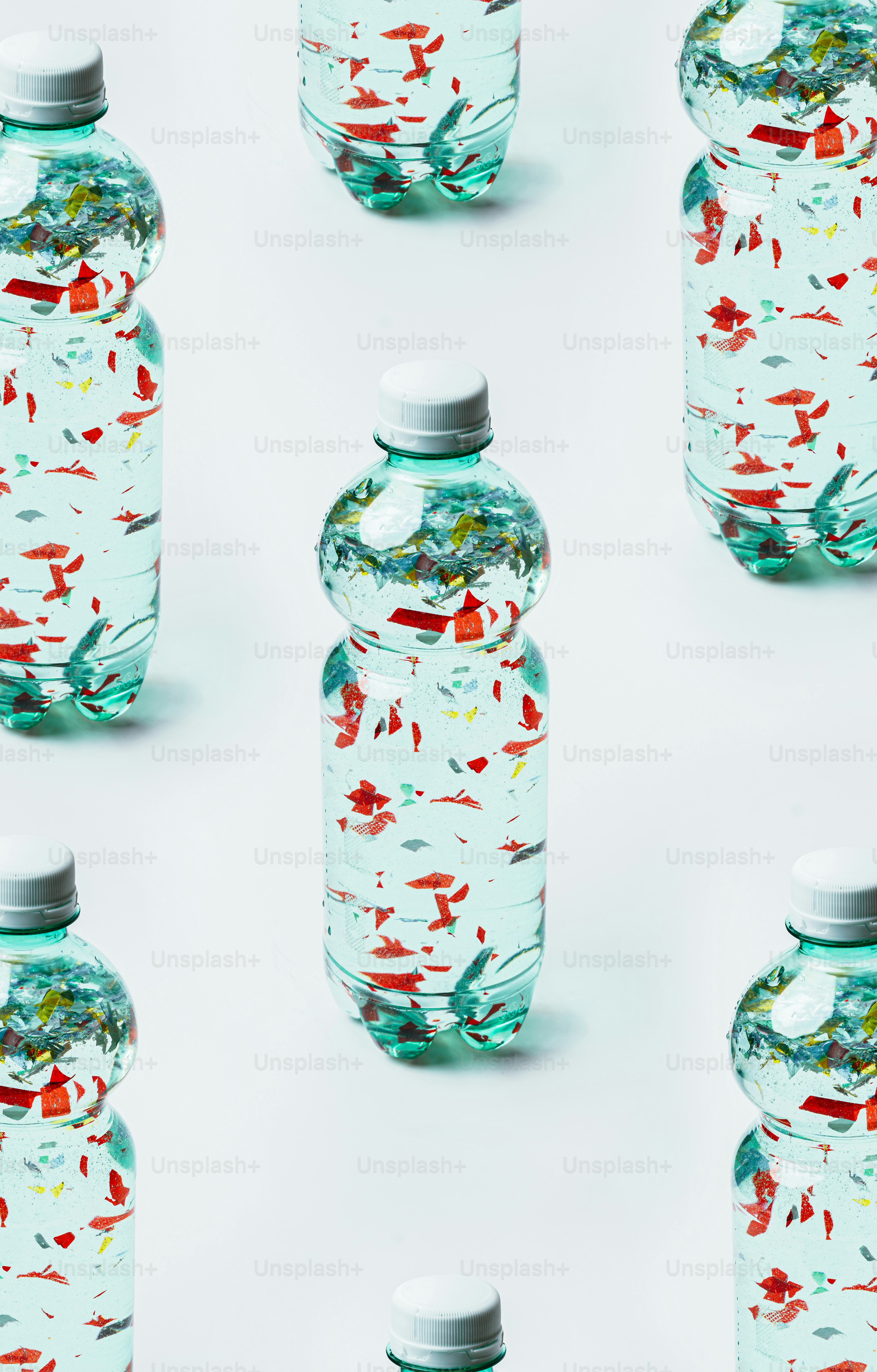 Several clear plastic bottles filled with colorful confetti.