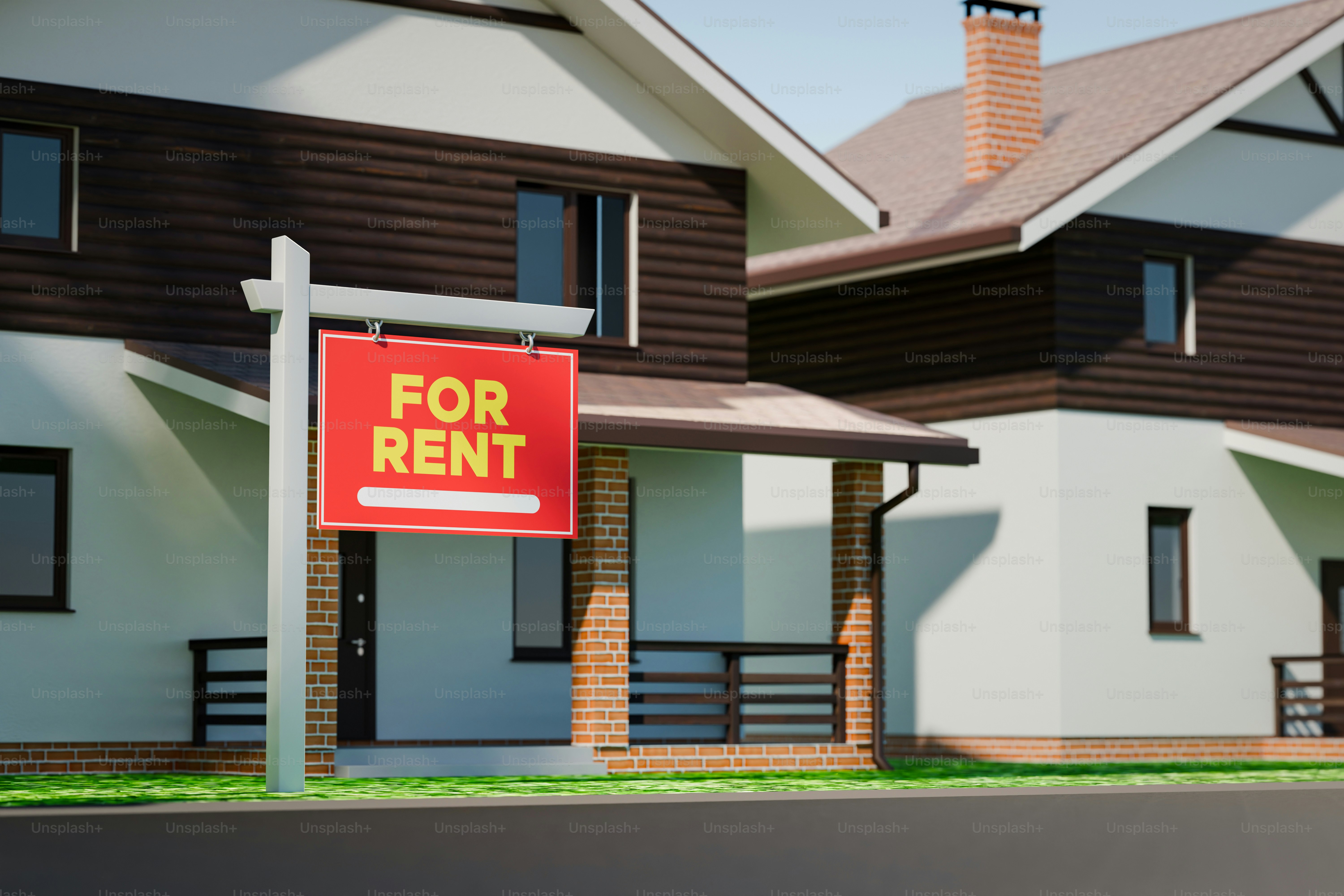 Dos casas modernas con un cartel de "se alquila".