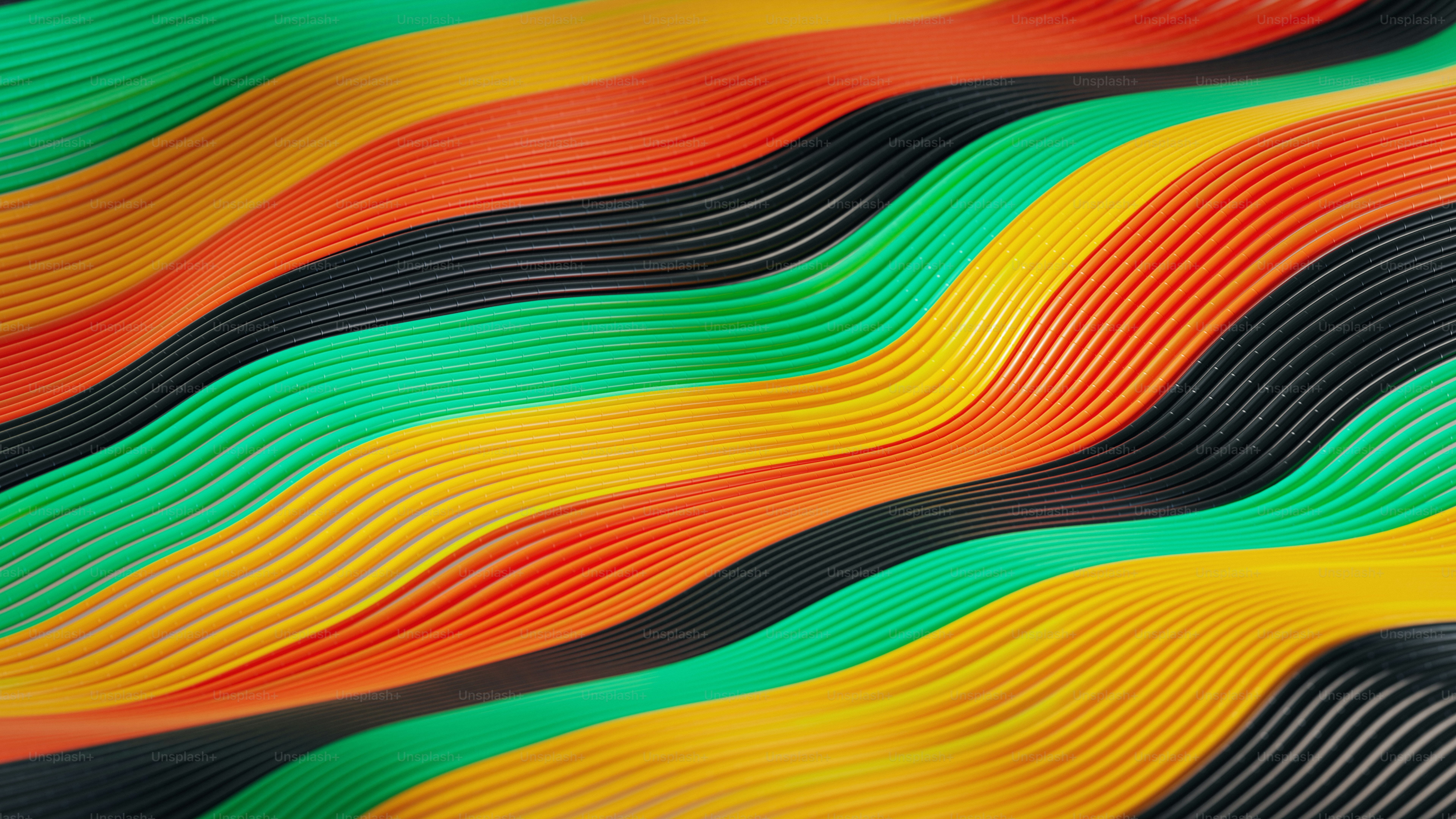 Sfondo astratto ondulato con strisce arancioni, verdi e gialle