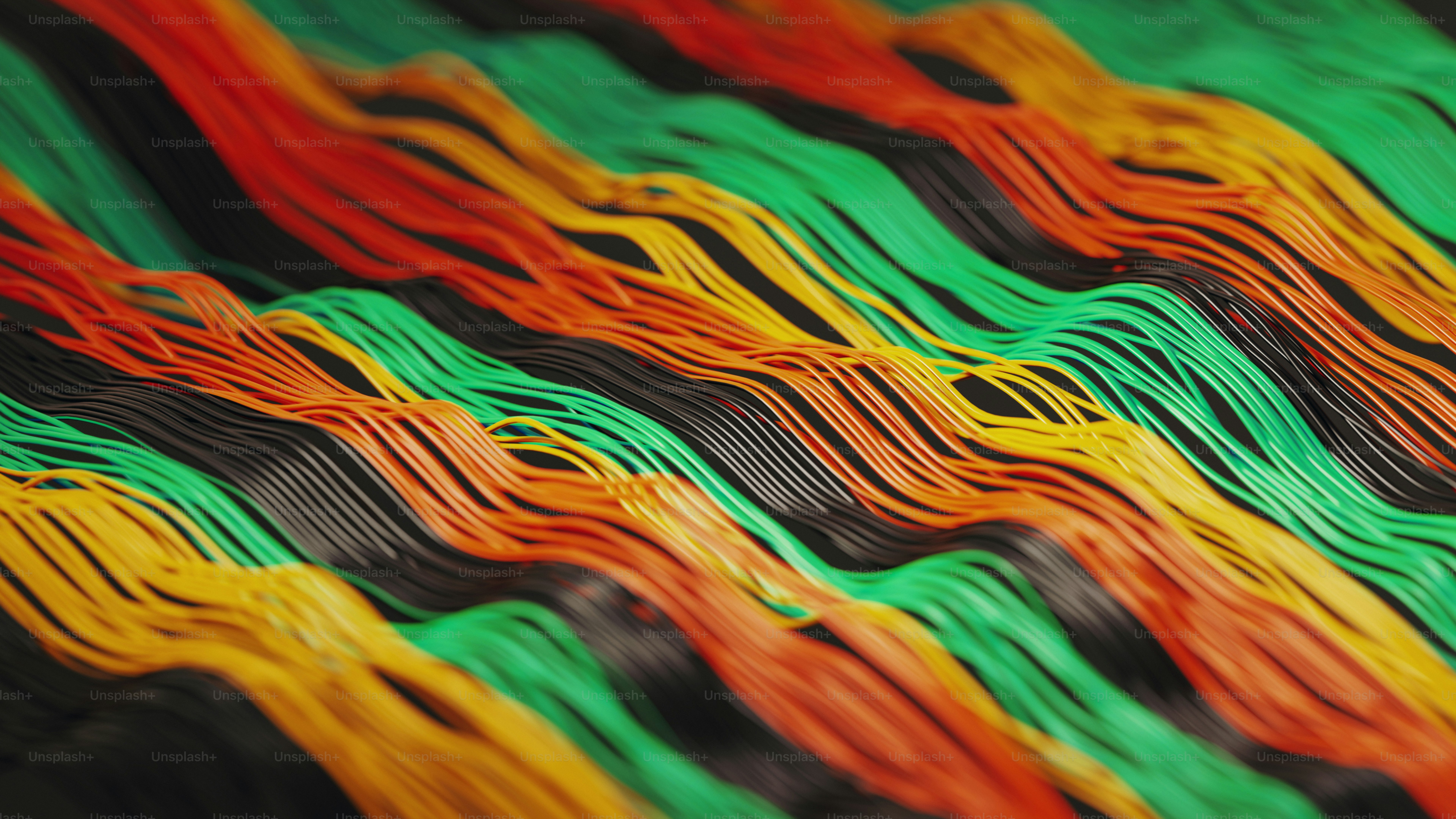 Linee ondulate di fili rossi, verdi e gialli