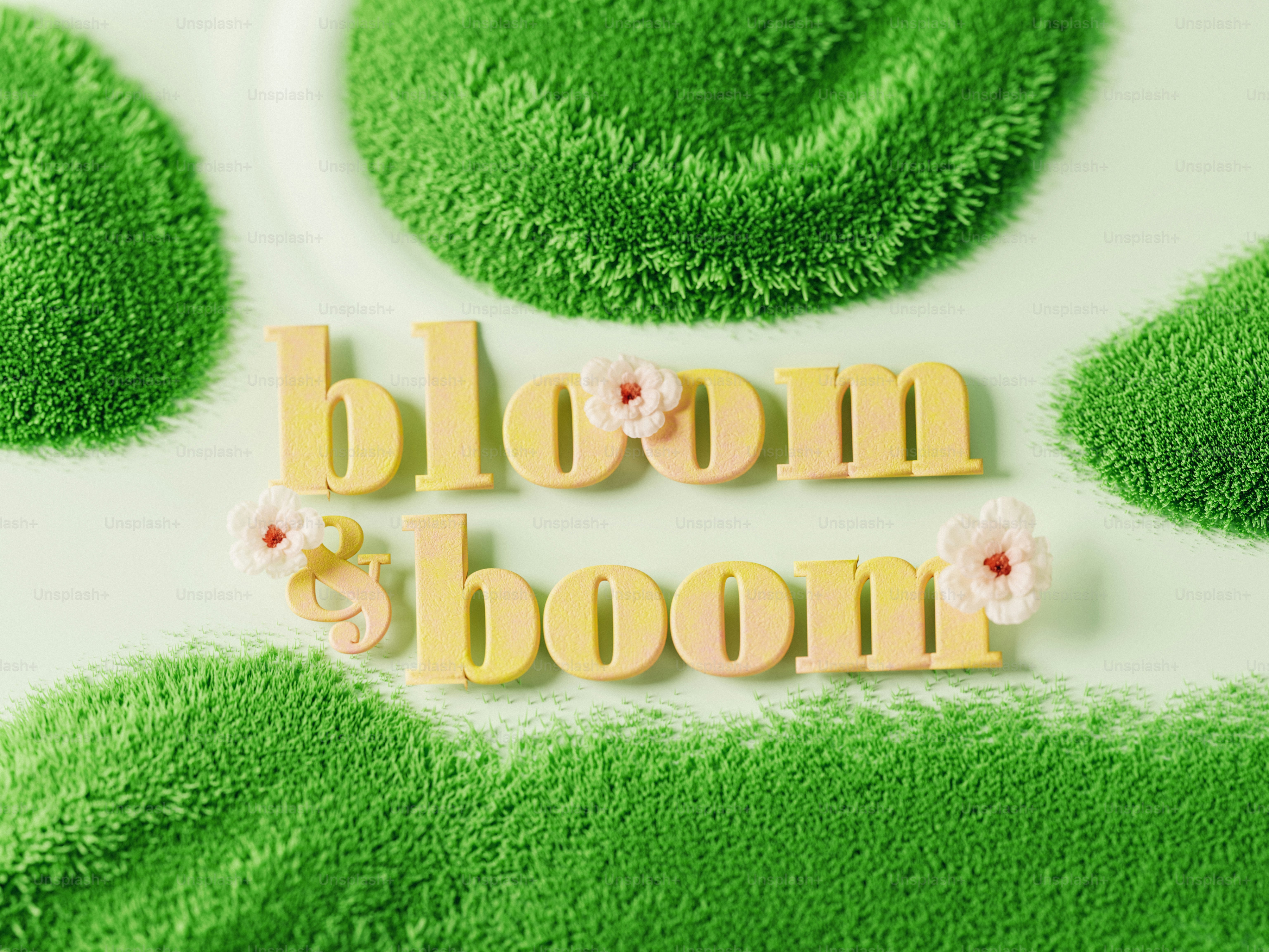 Le lettere gialle significano fiorire boom con fiori rosa