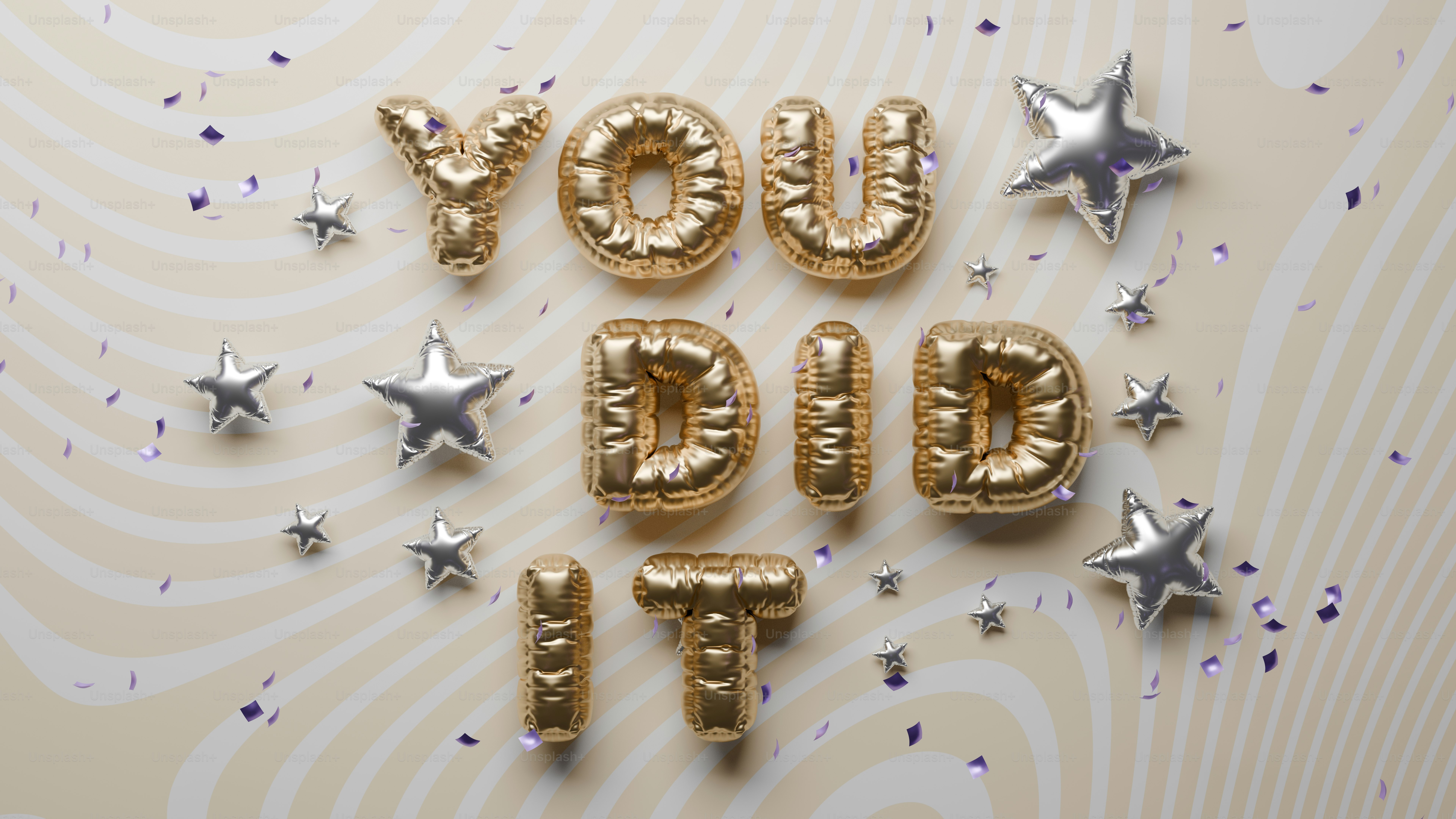황금 풍선은 별과 함께 'You do it'을 철자합니다.
