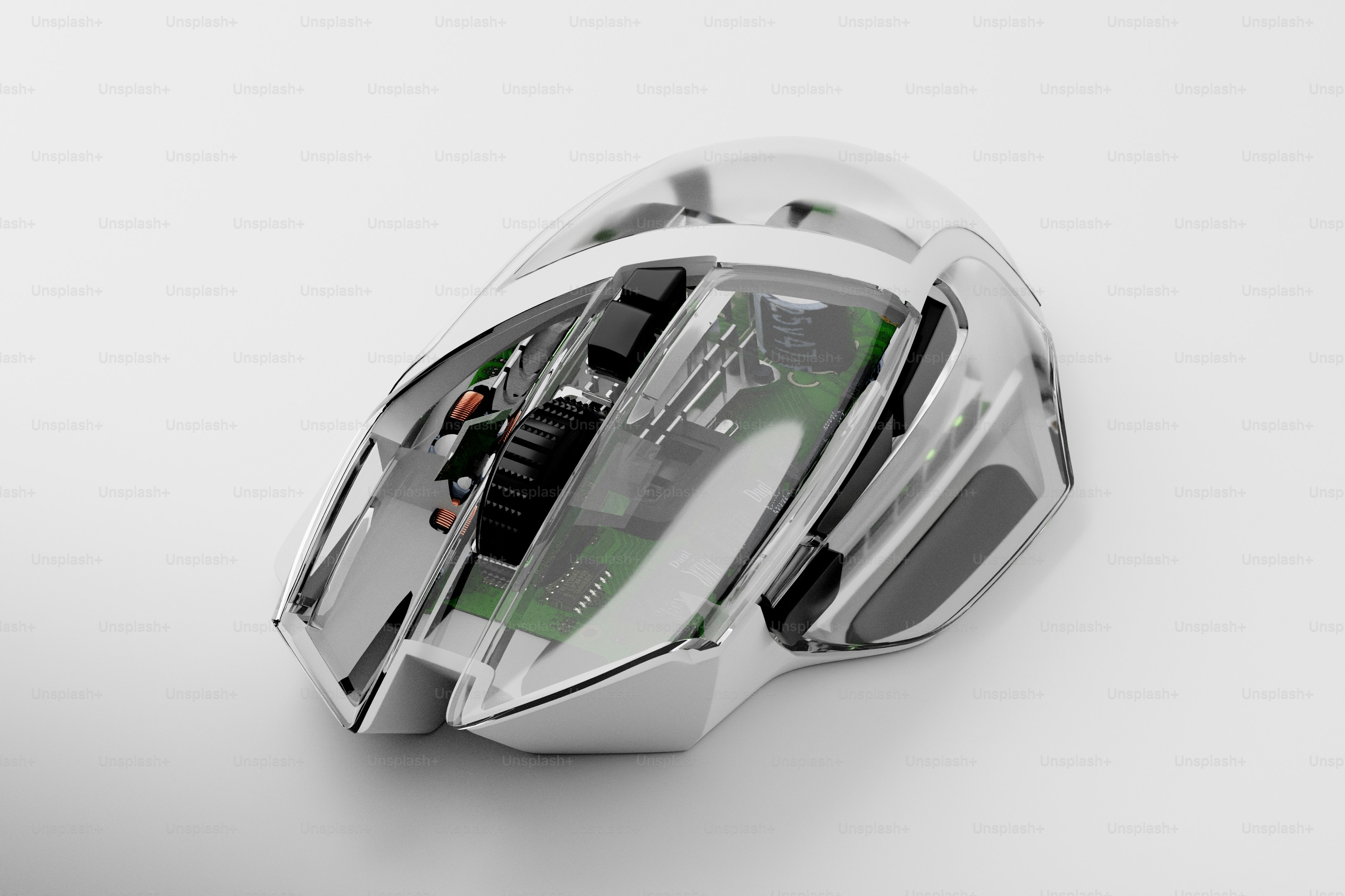 Mouse trasparente per computer con componenti interni visibili