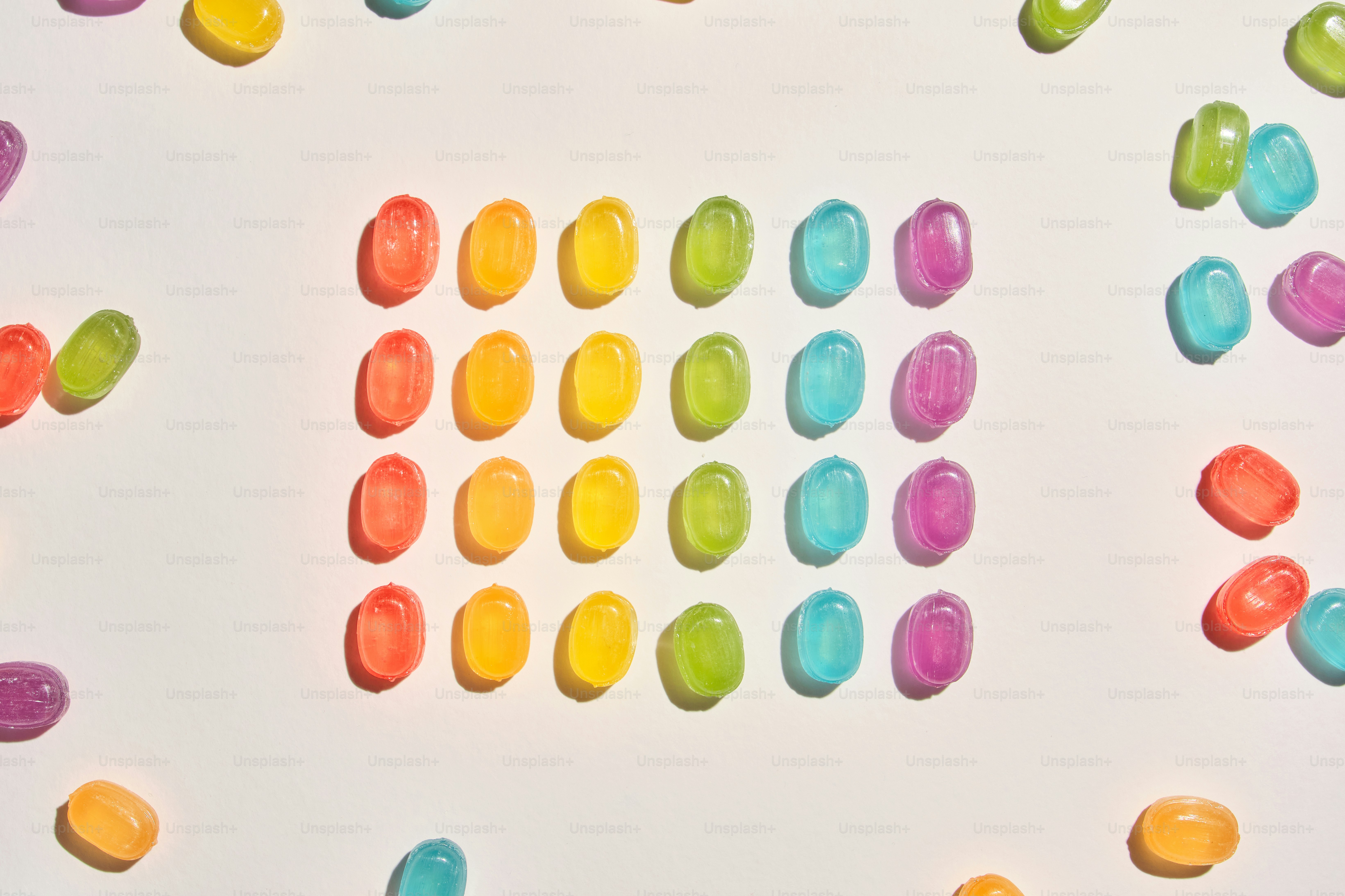 Colorful candies arranged in a grid pattern