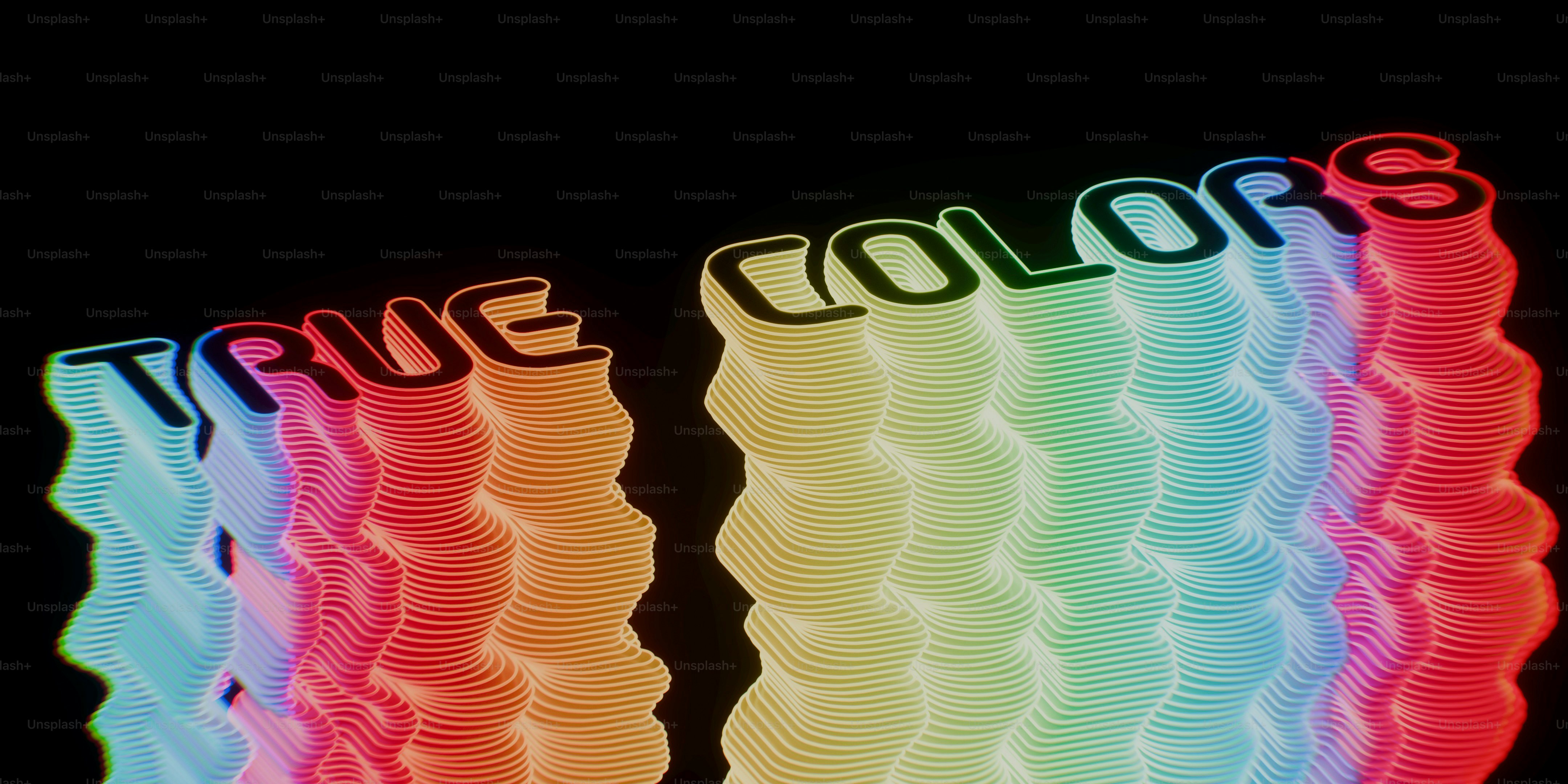 Text "true colors" with wavy colorful background