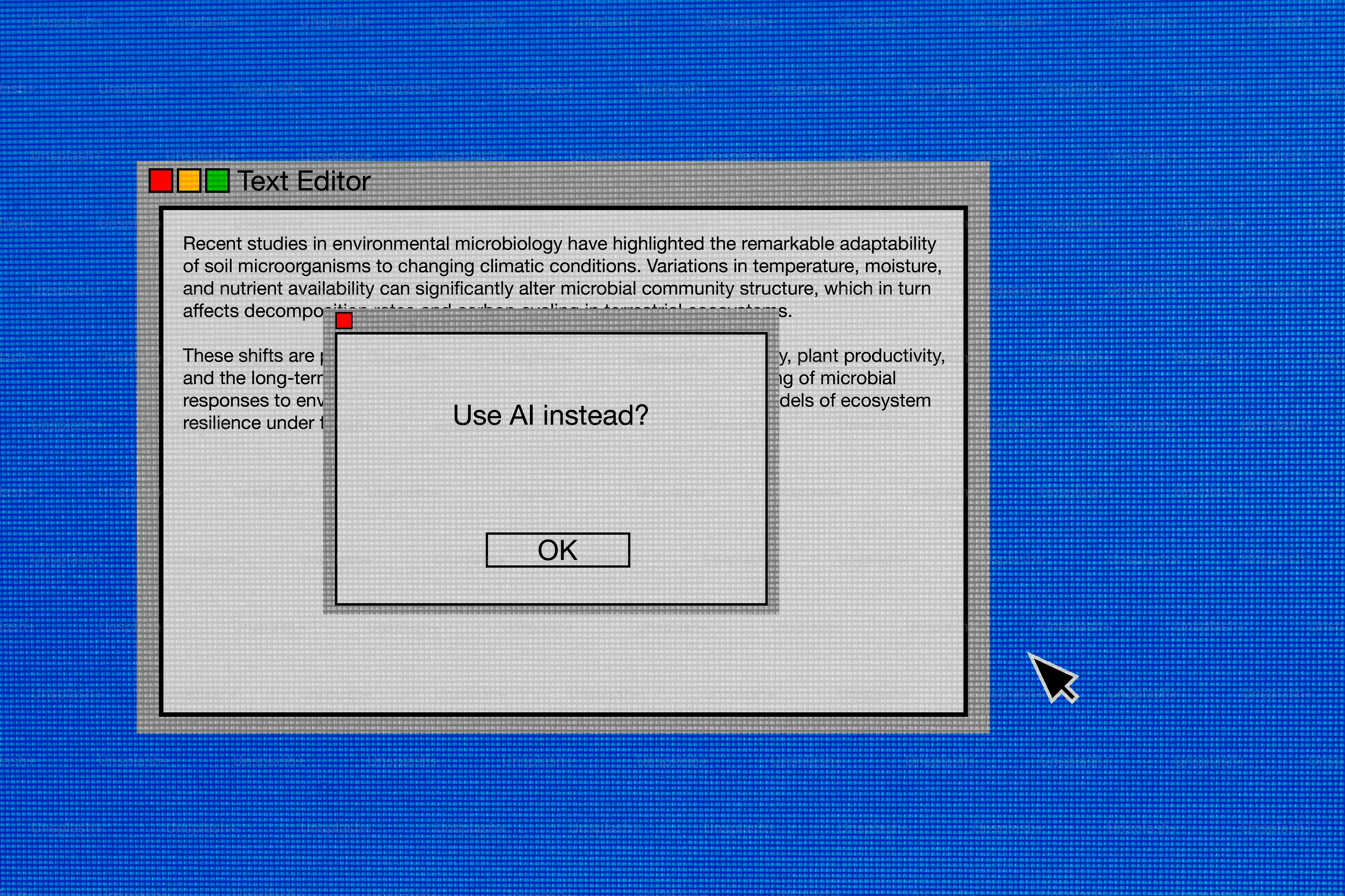 Texteditor-Fenster mit KI-Prompt-Dialogfeld.
