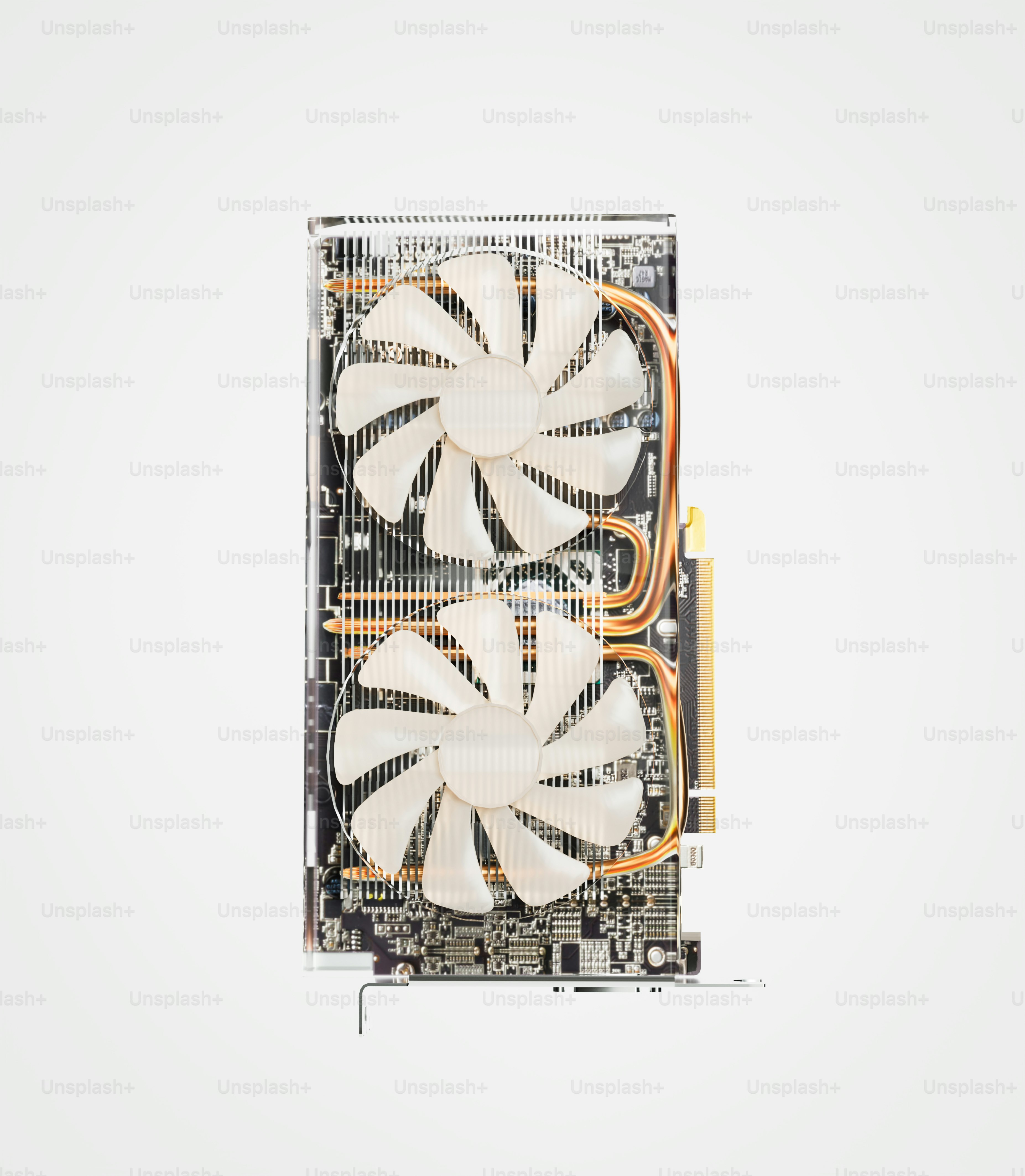 A computer graphics card with two fans
