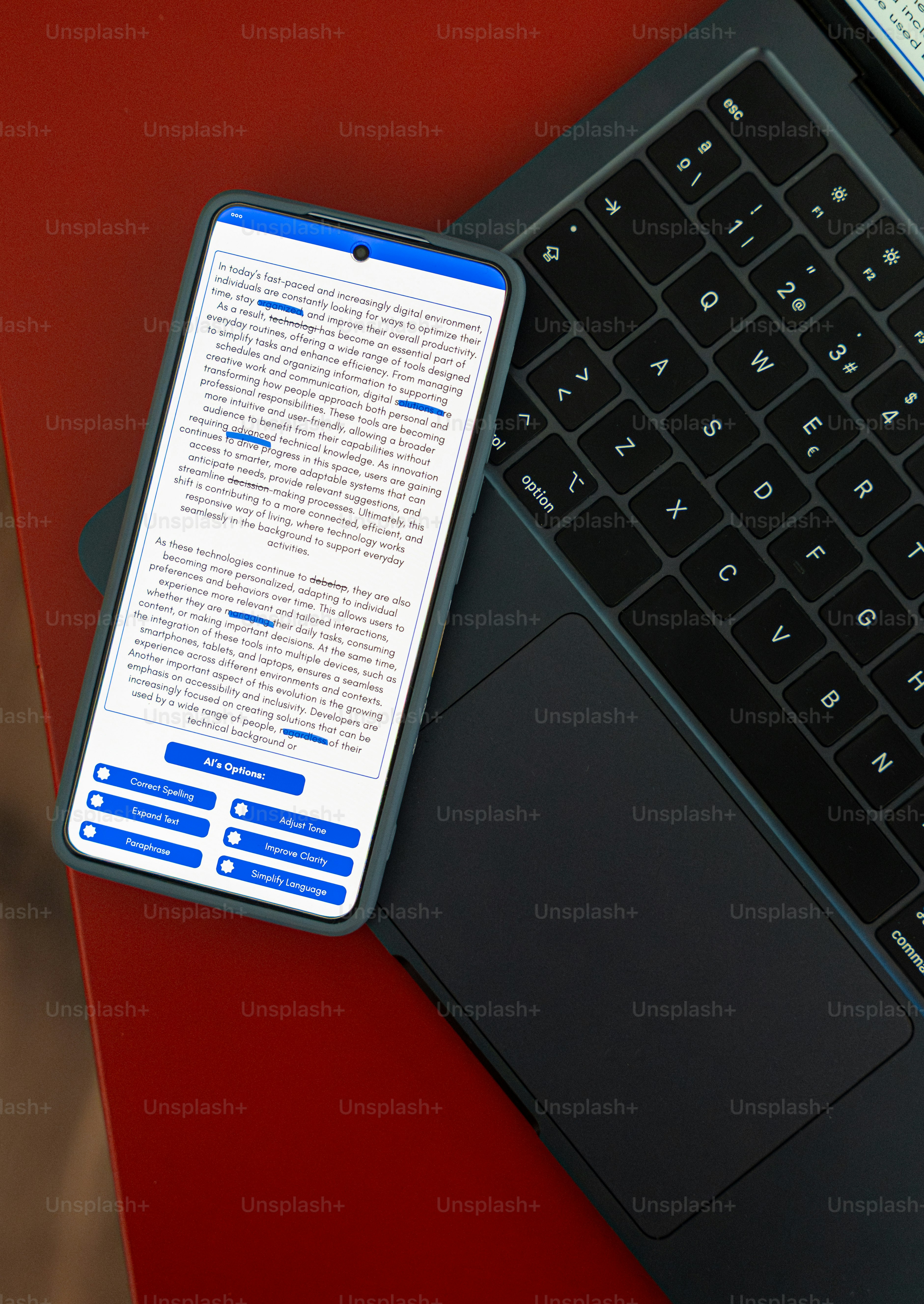 Smartphone screen displaying highlighted text on a textured background ...