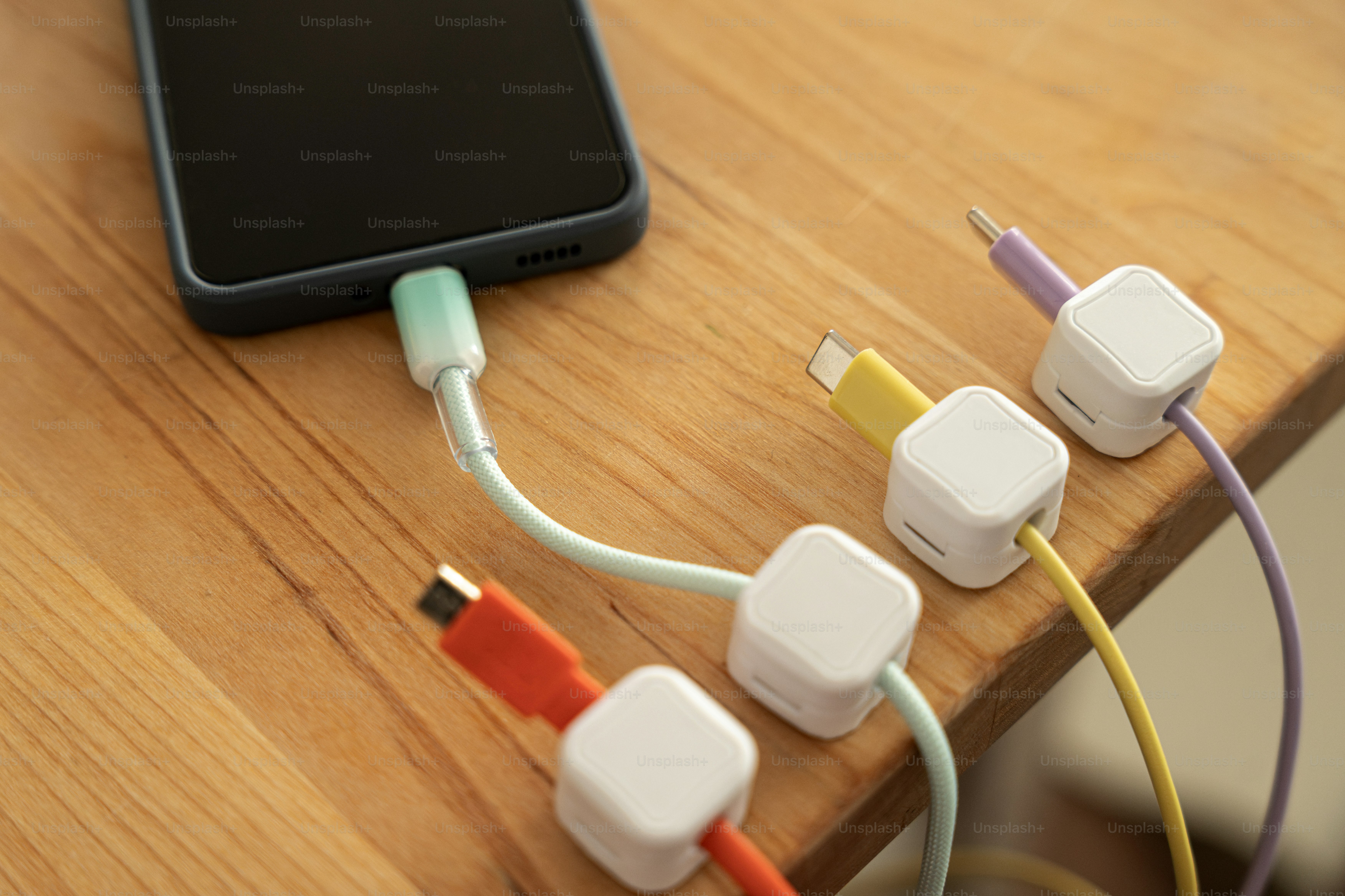 Smartphone charging with multiple colorful cables