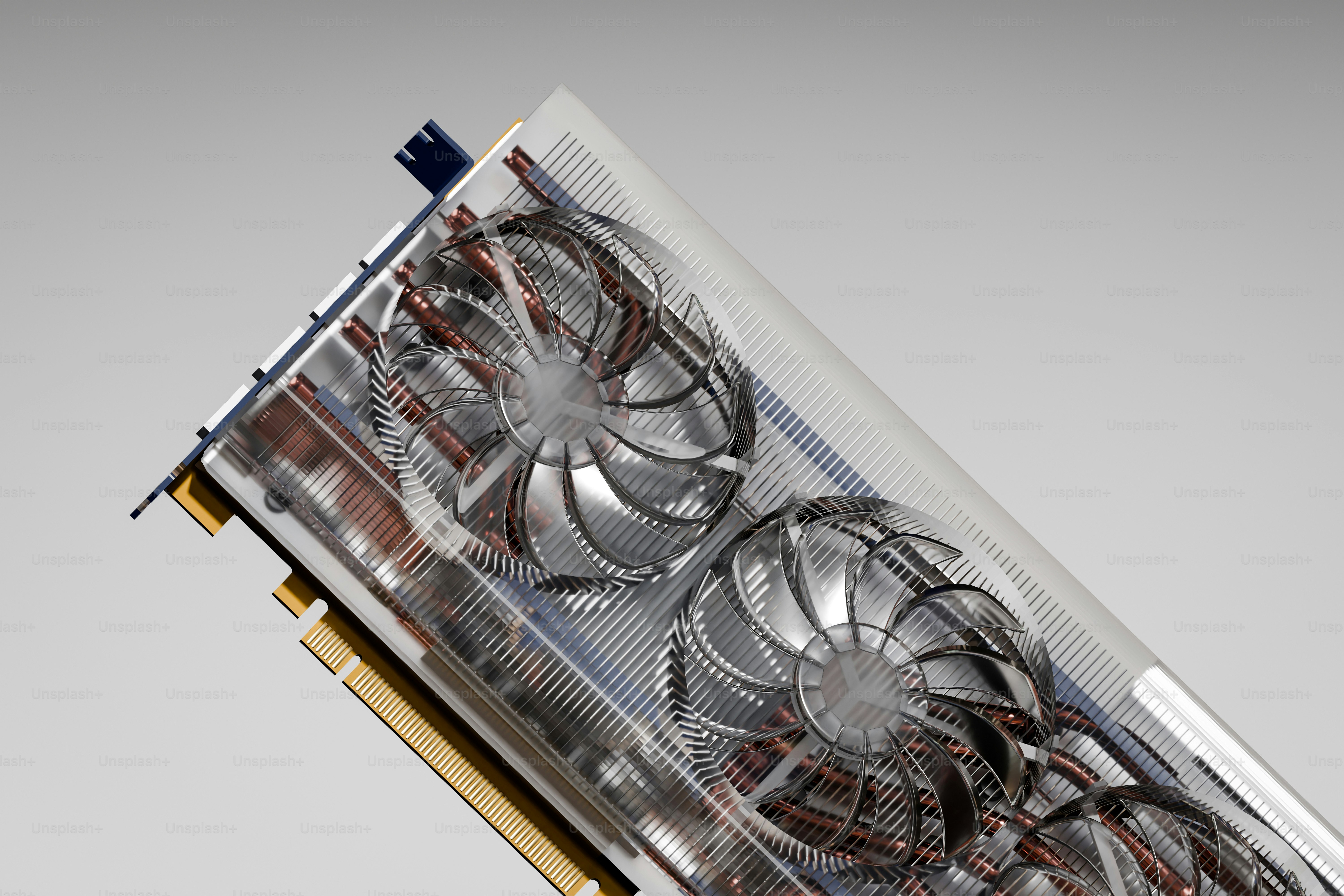 Close-up of a modern graphics card with three fans.