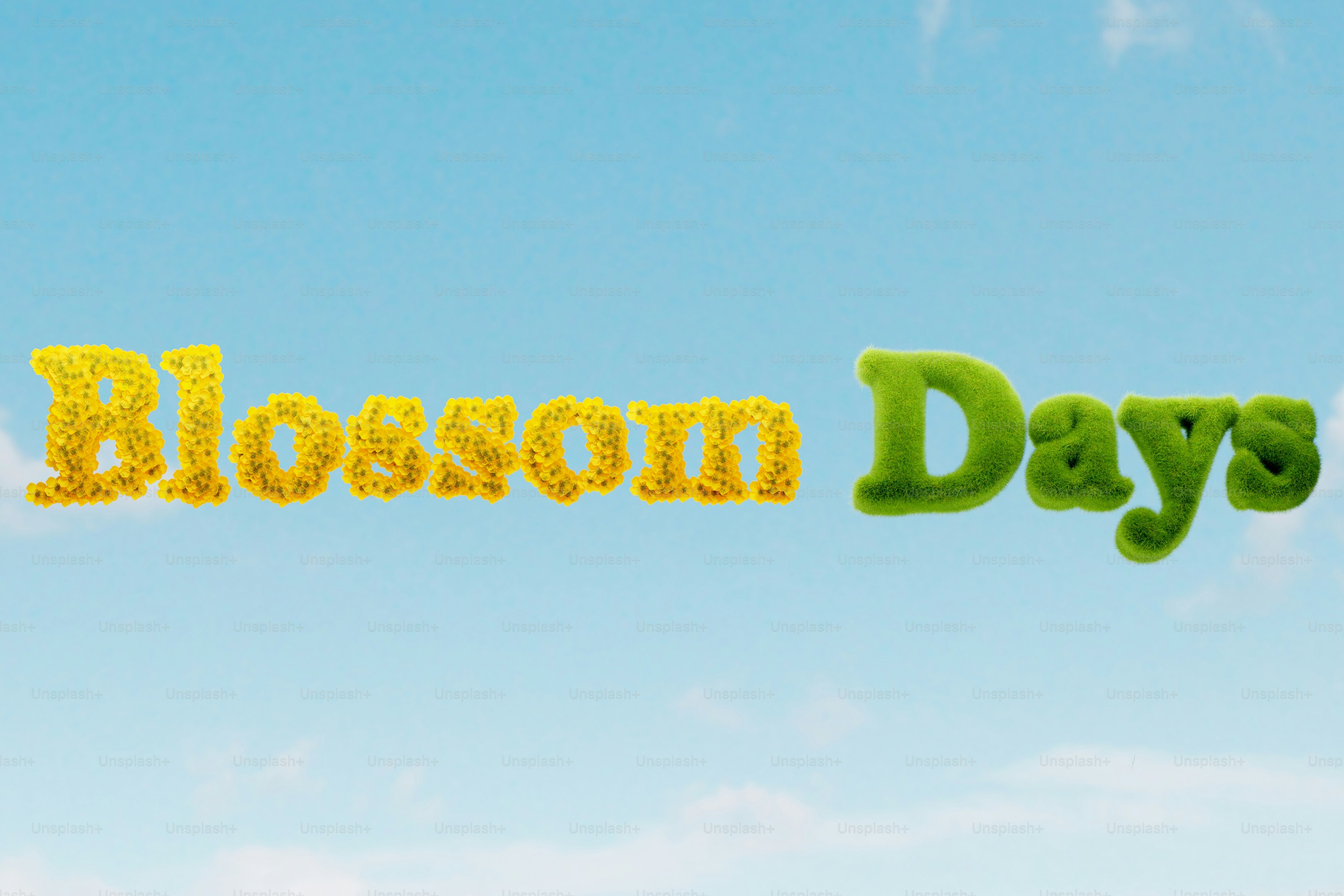 Blossom days text against a blue sky