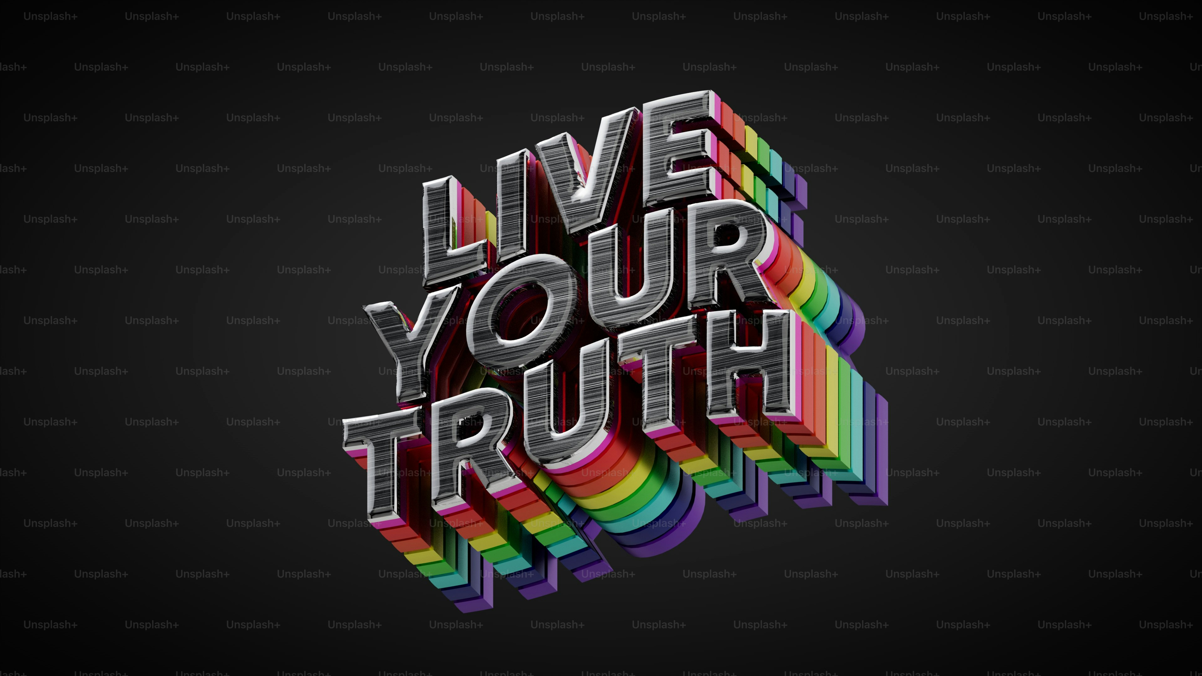 3D 텍스트는 무지개 줄무늬로 당신의 진실을 살아라고 적혀 있습니다