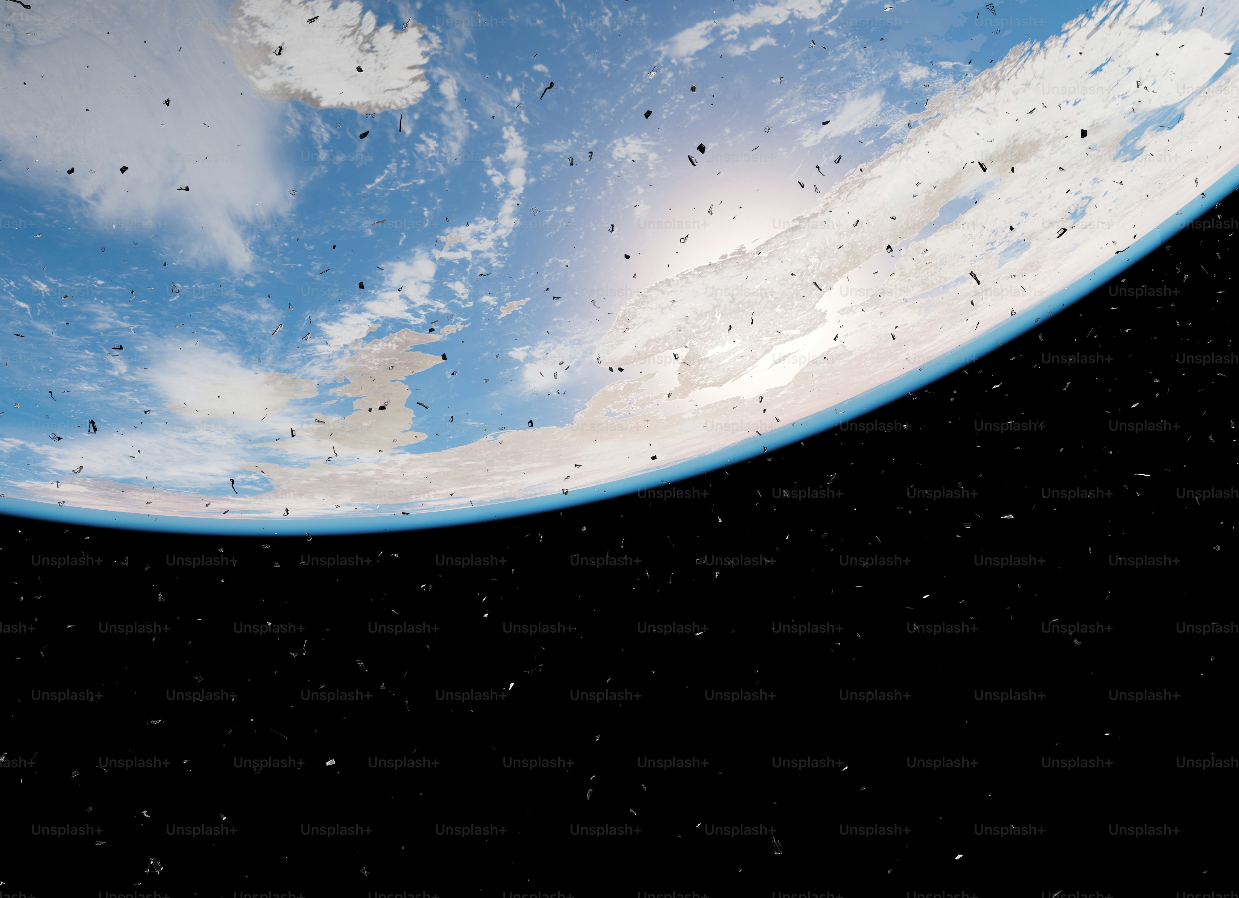 Earth seen from space with clouds and stars