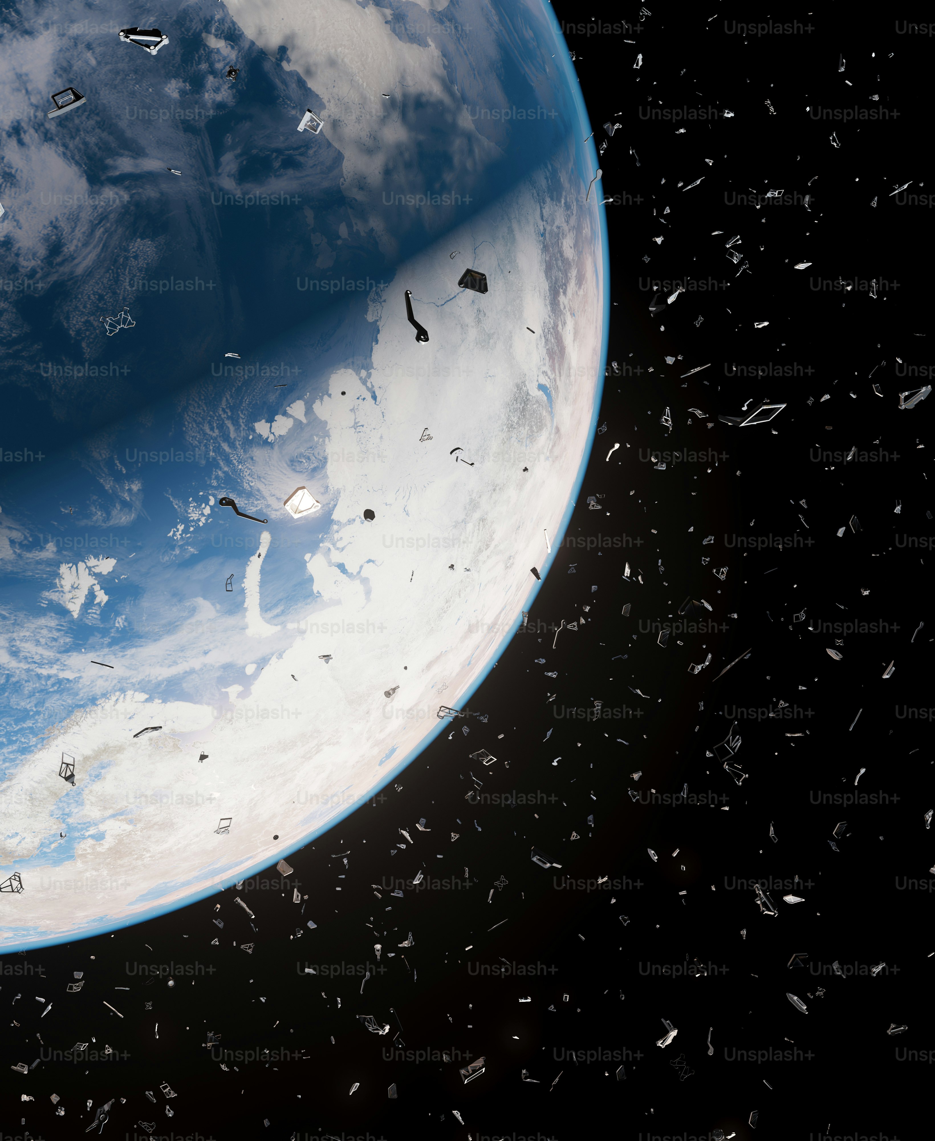 Earth surrounded by space debris in orbit