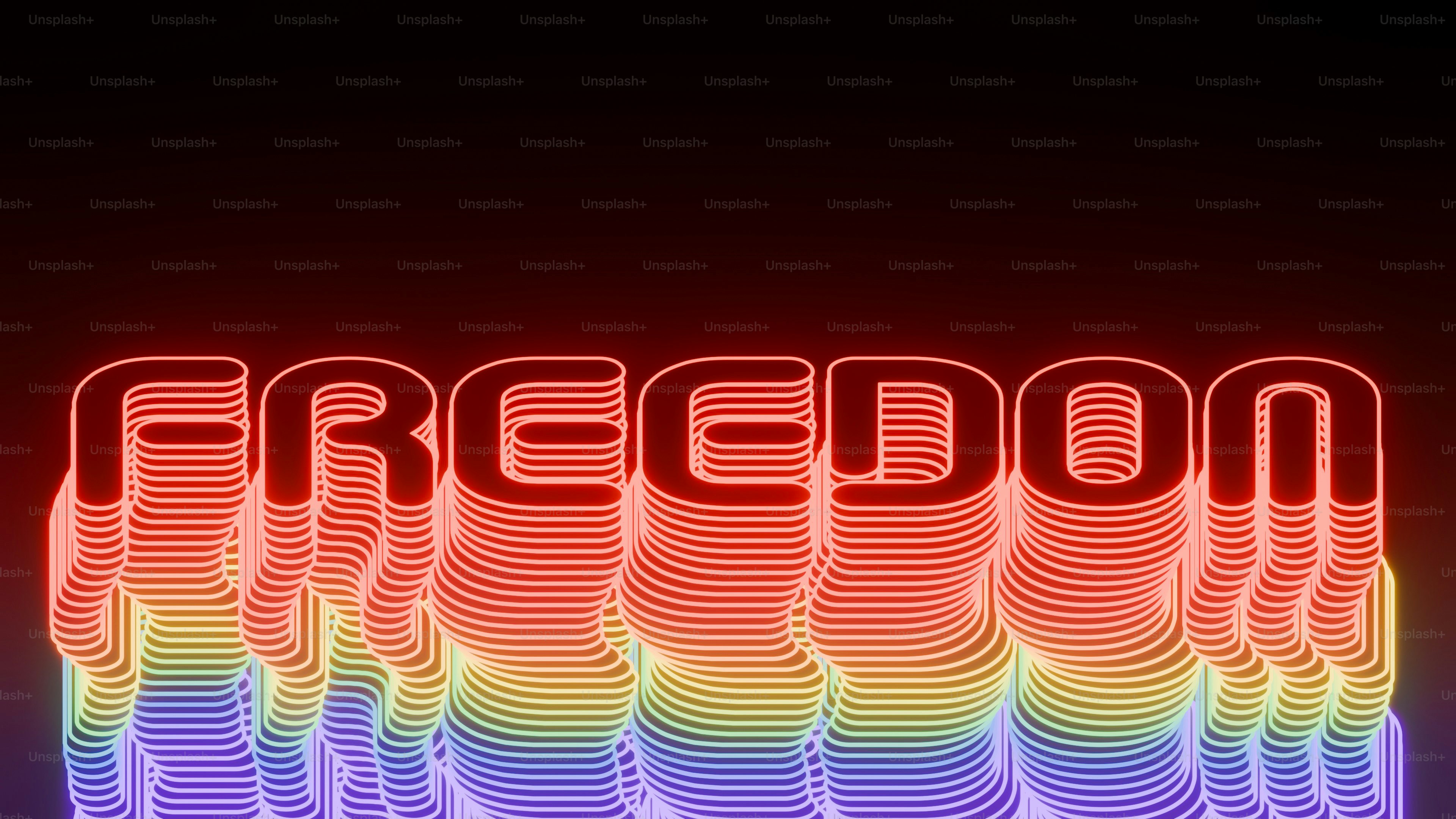 Rainbow gradient text spelling the word freedom
