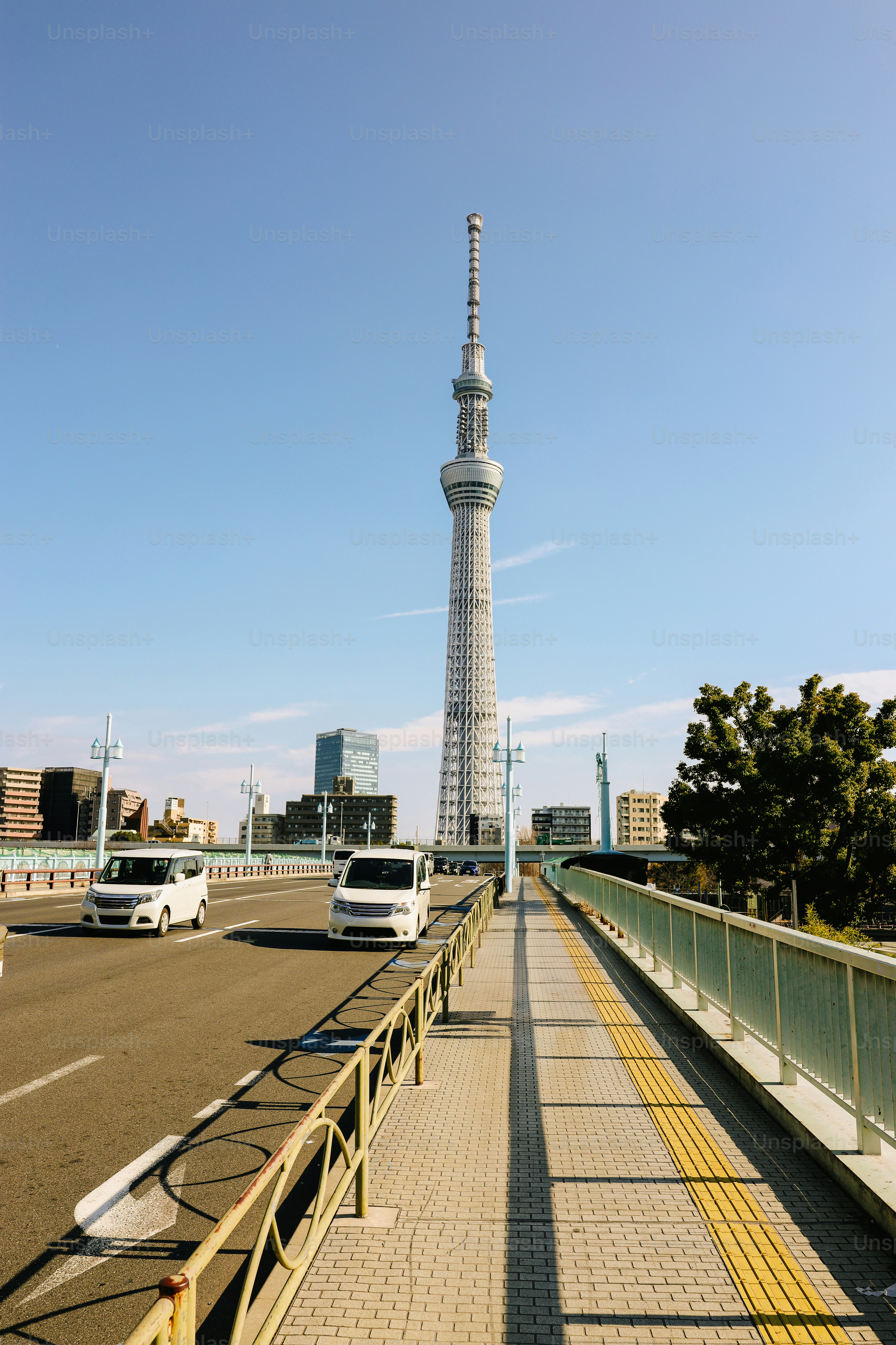 Tour skytree de Tokyo et voitures sur un pont