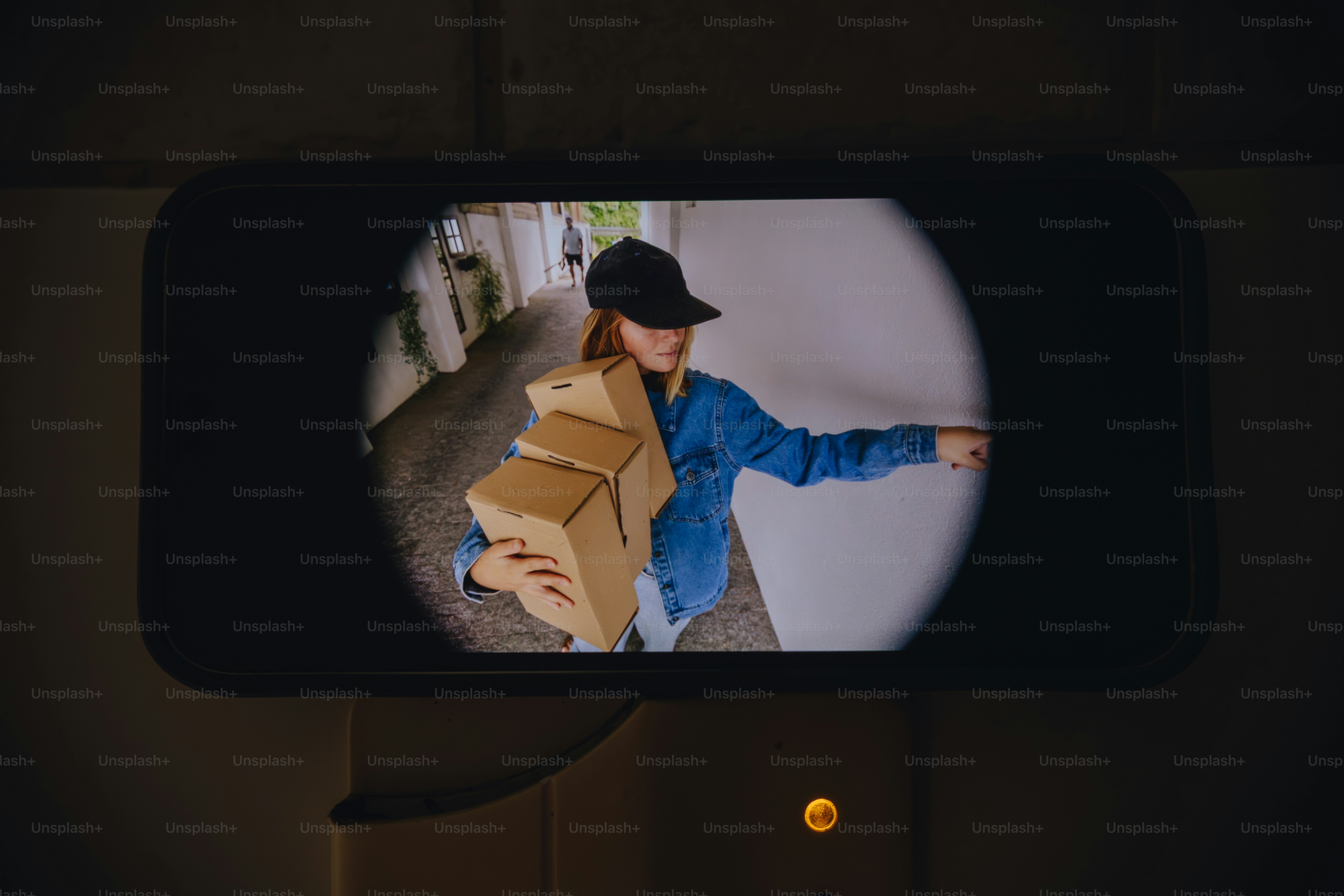 Delivery person with packages at the door