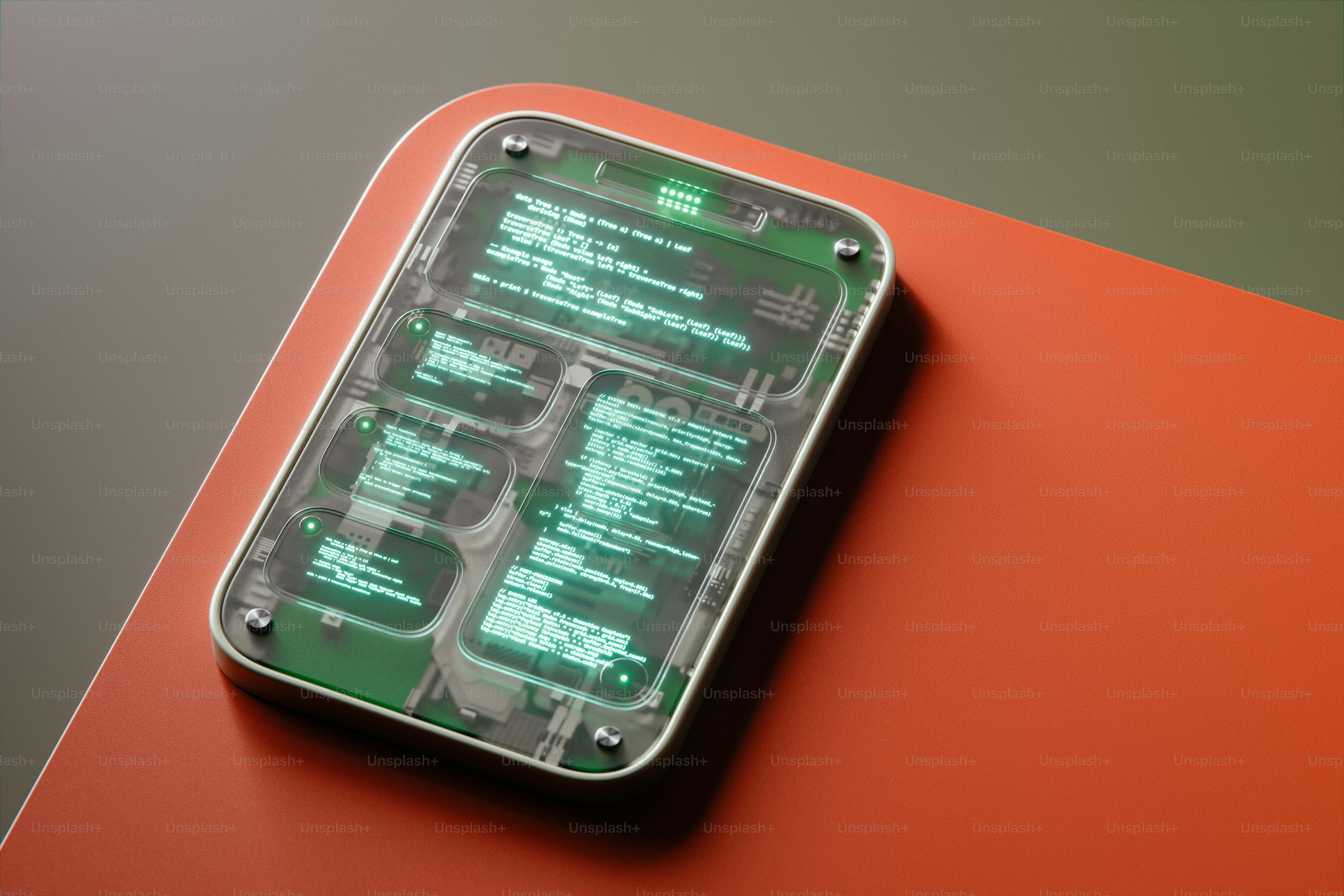 Dispositif transparent avec écran numérique vert lumineux