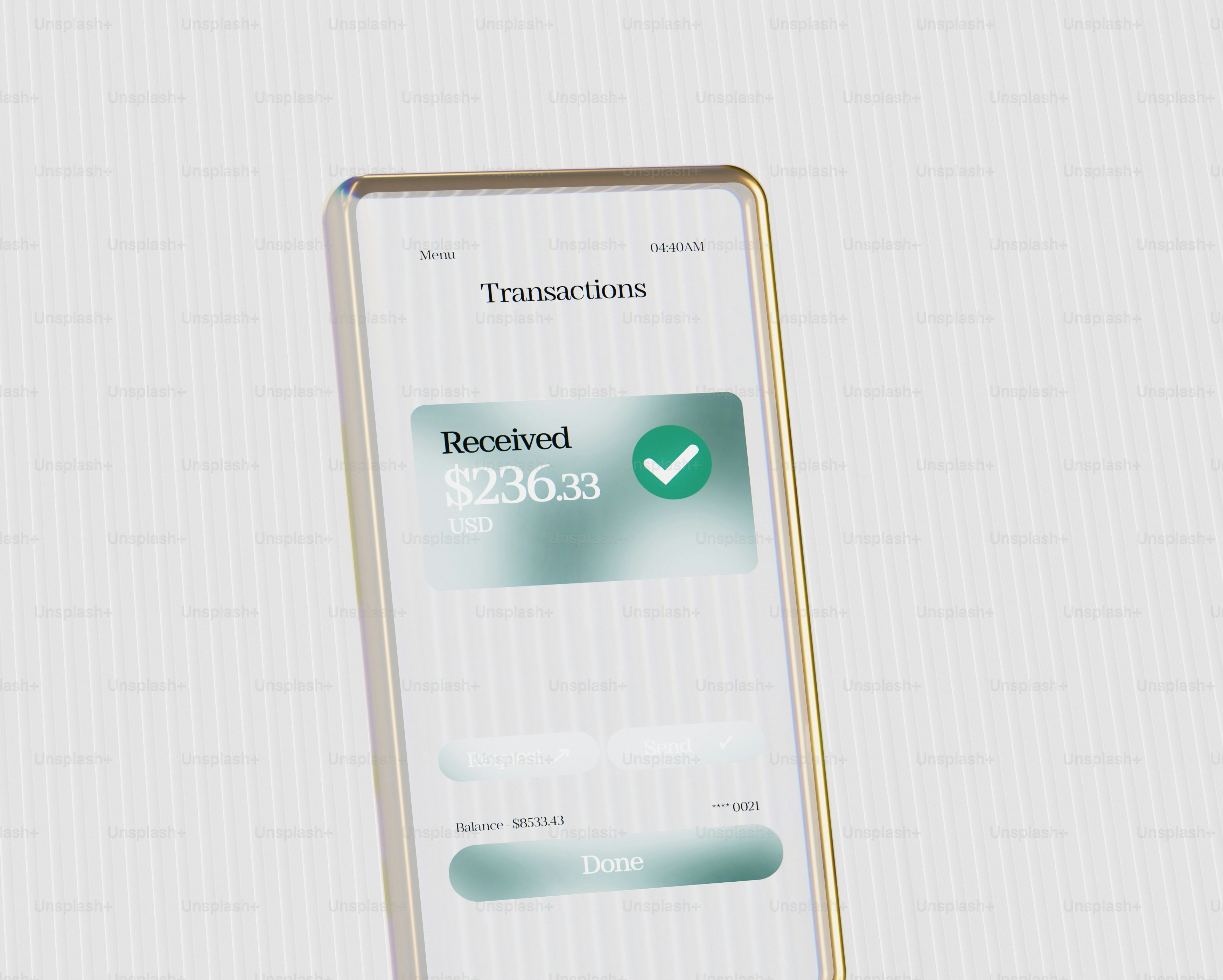 Smartphone displaying a financial transaction confirmation photo ...