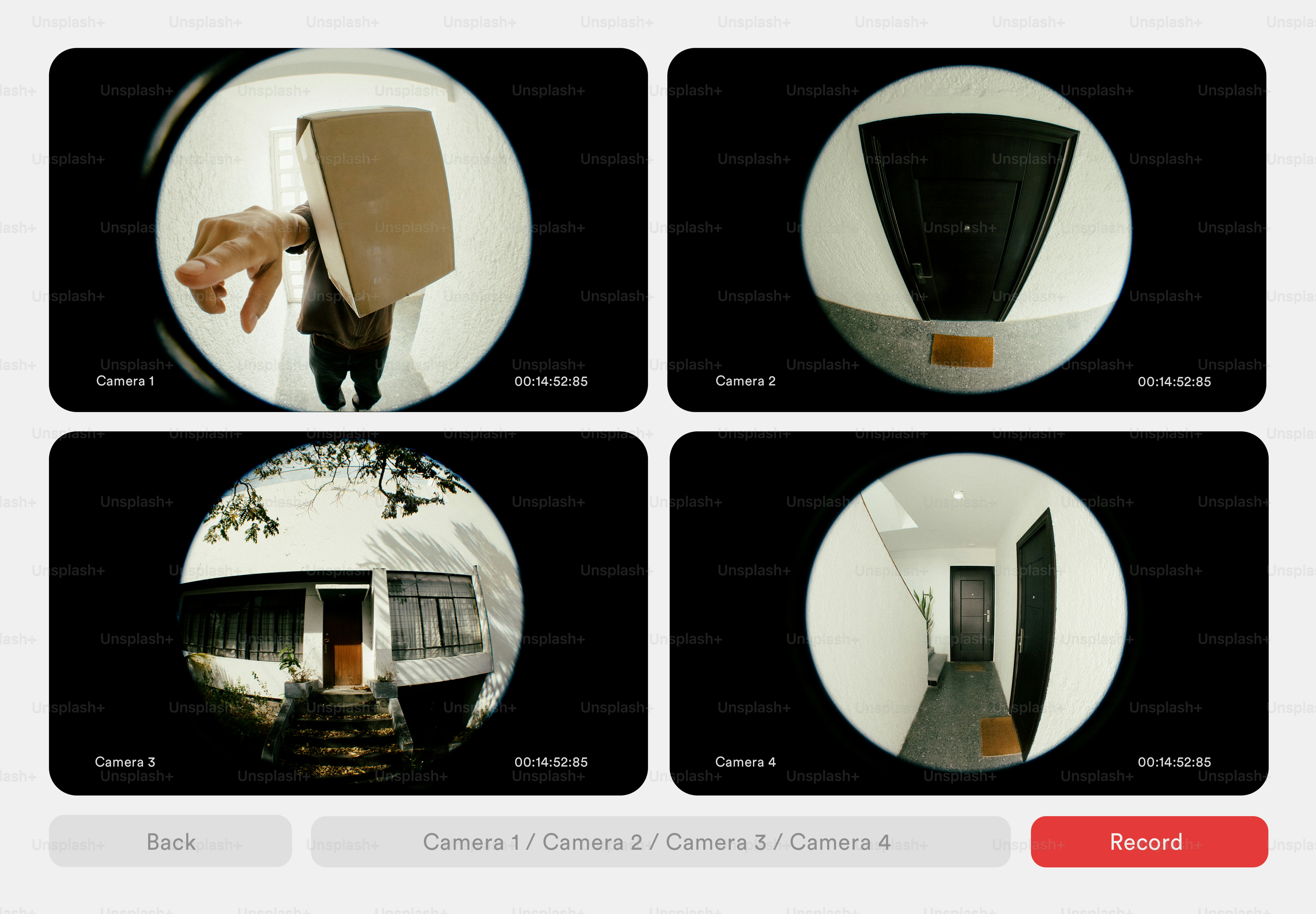 Four security camera feeds showing different scenes. photo – Anonymous ...