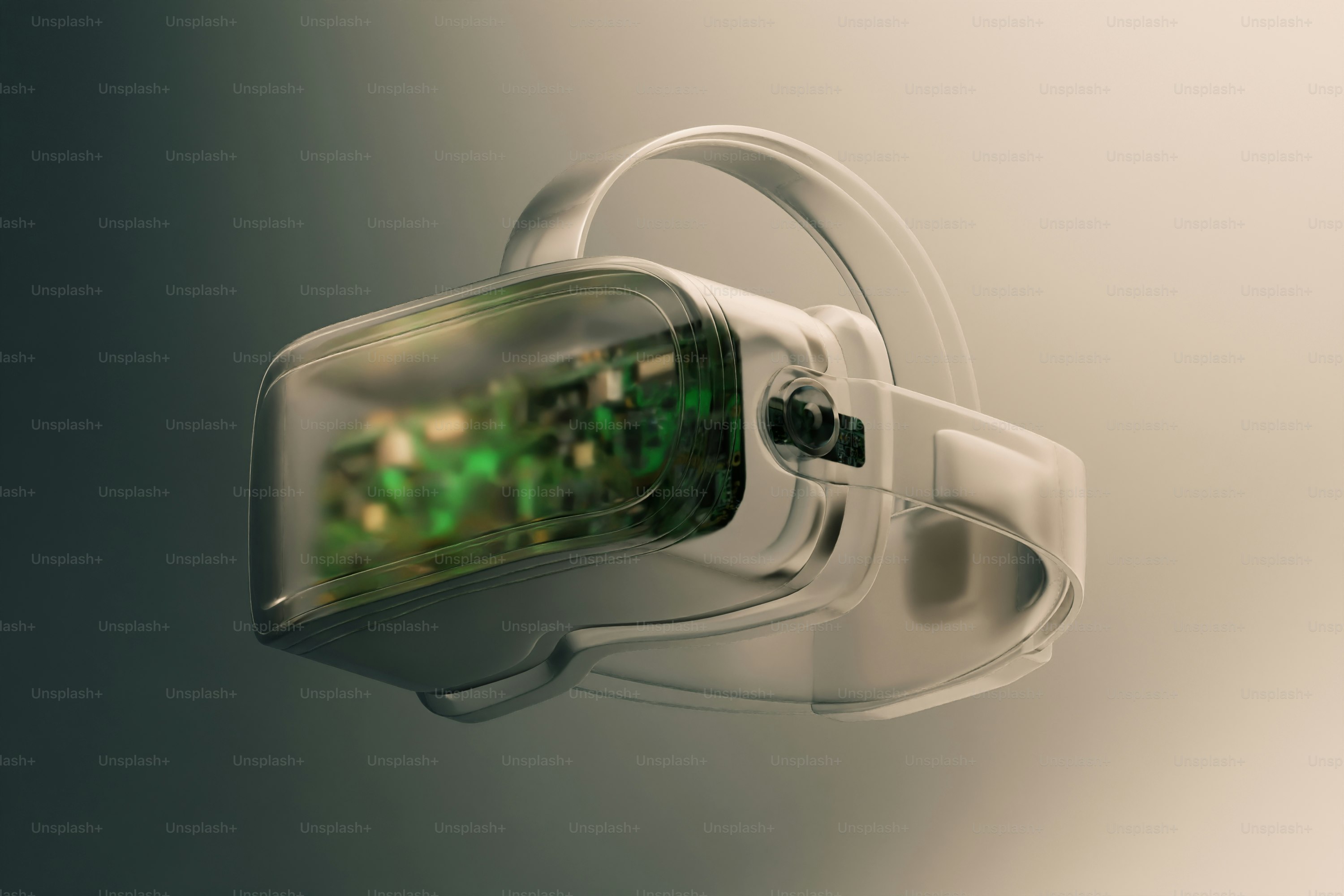 Headset de realidade virtual transparente mostrando circuitos internos