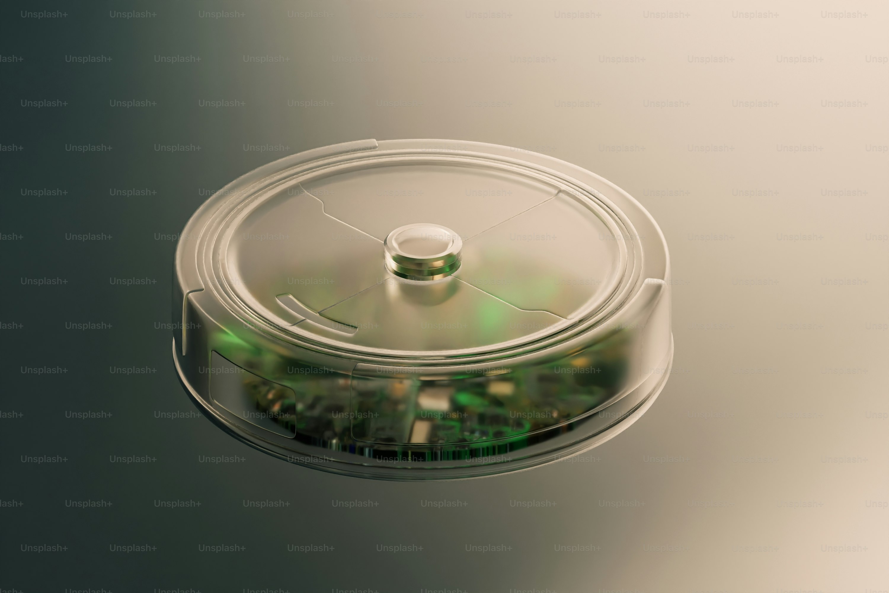 Placa de Petri transparente com placa de circuito verde dentro
