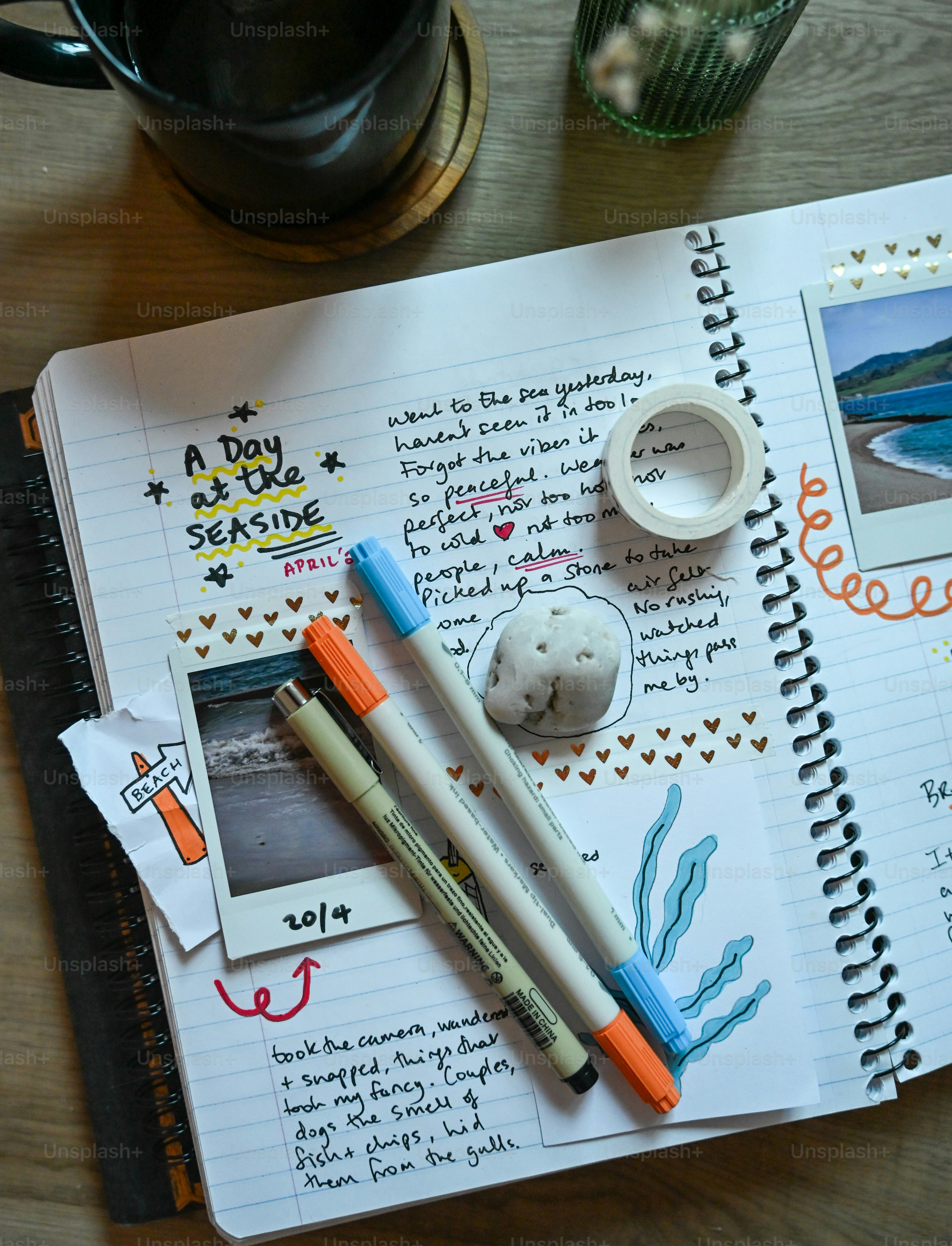 Journaling with photos, markers, and washi tape
