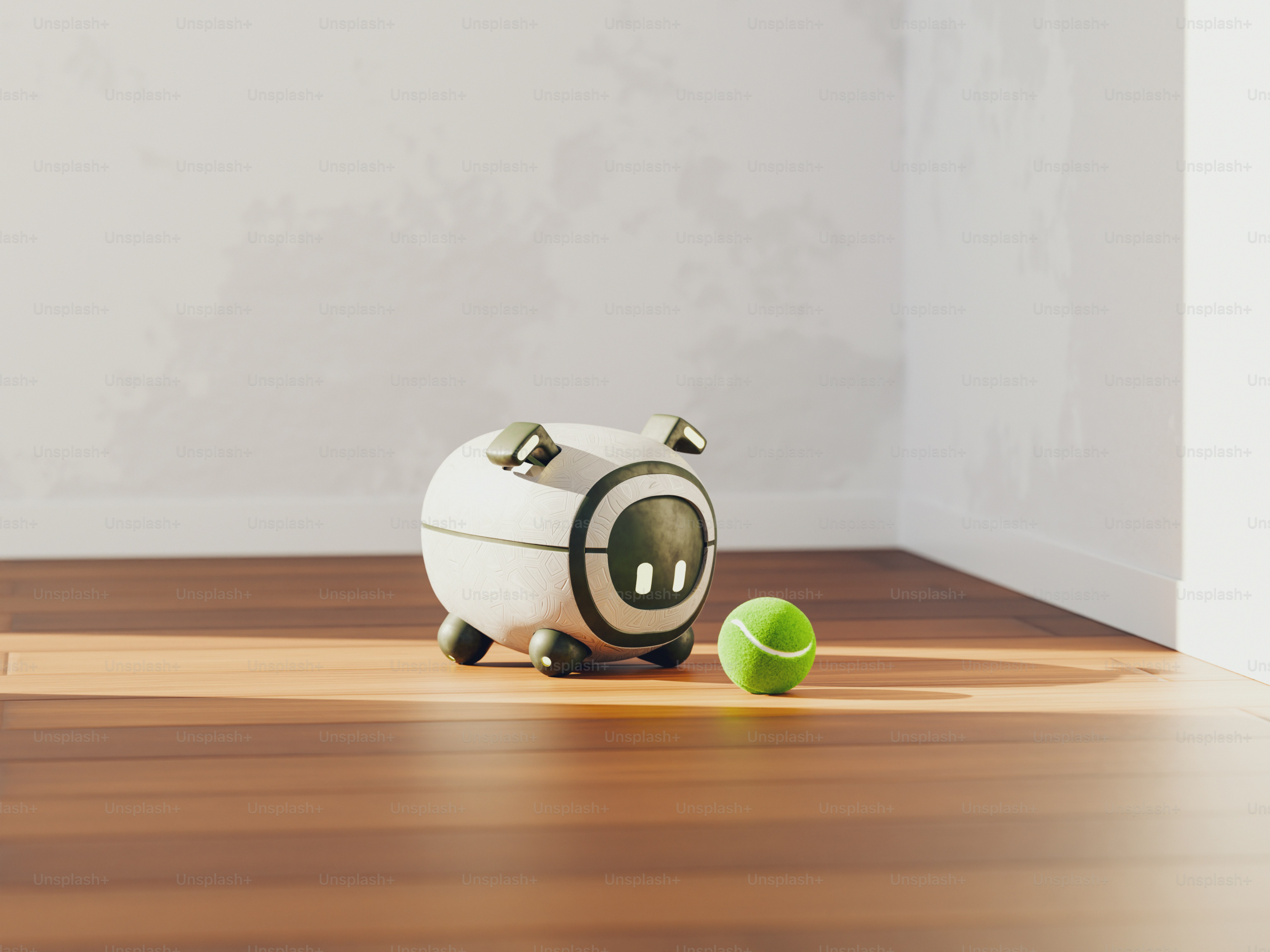 White robot cat plays with a pink ball indoors. photo – Technology ...