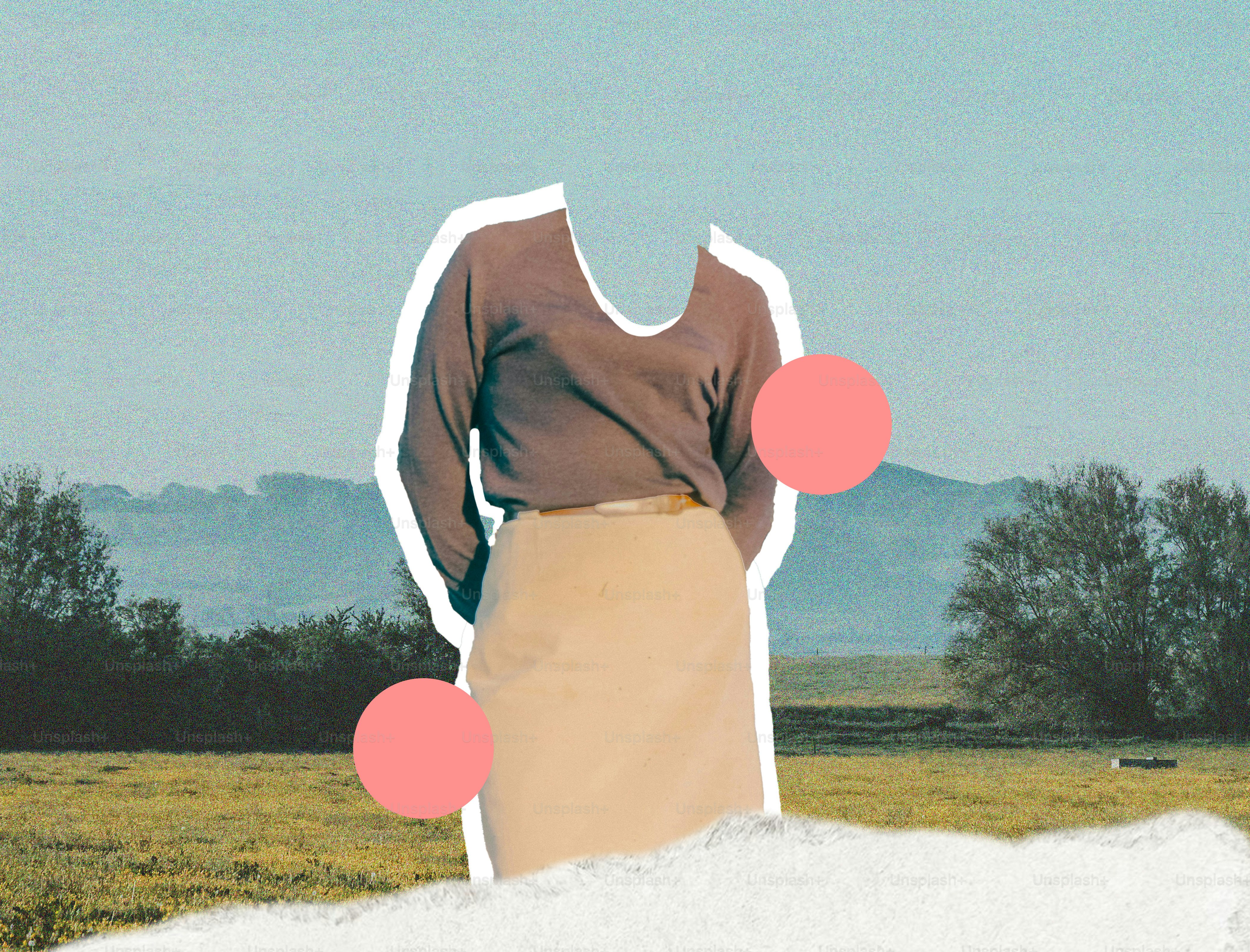 Woman in skirt and sweater with pink circles
