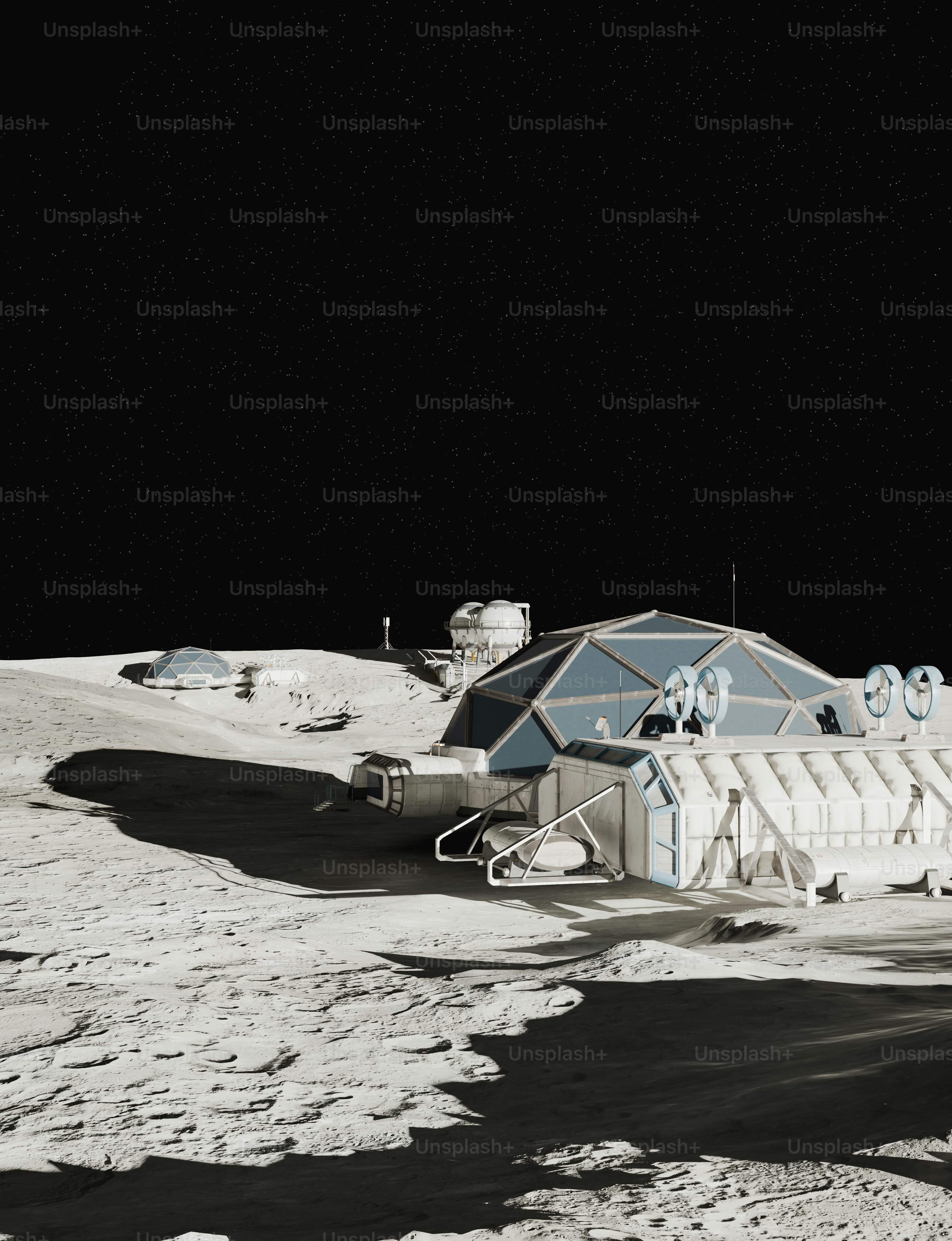 Lunar base with geodesic dome under starry sky photo – Science Image on ...