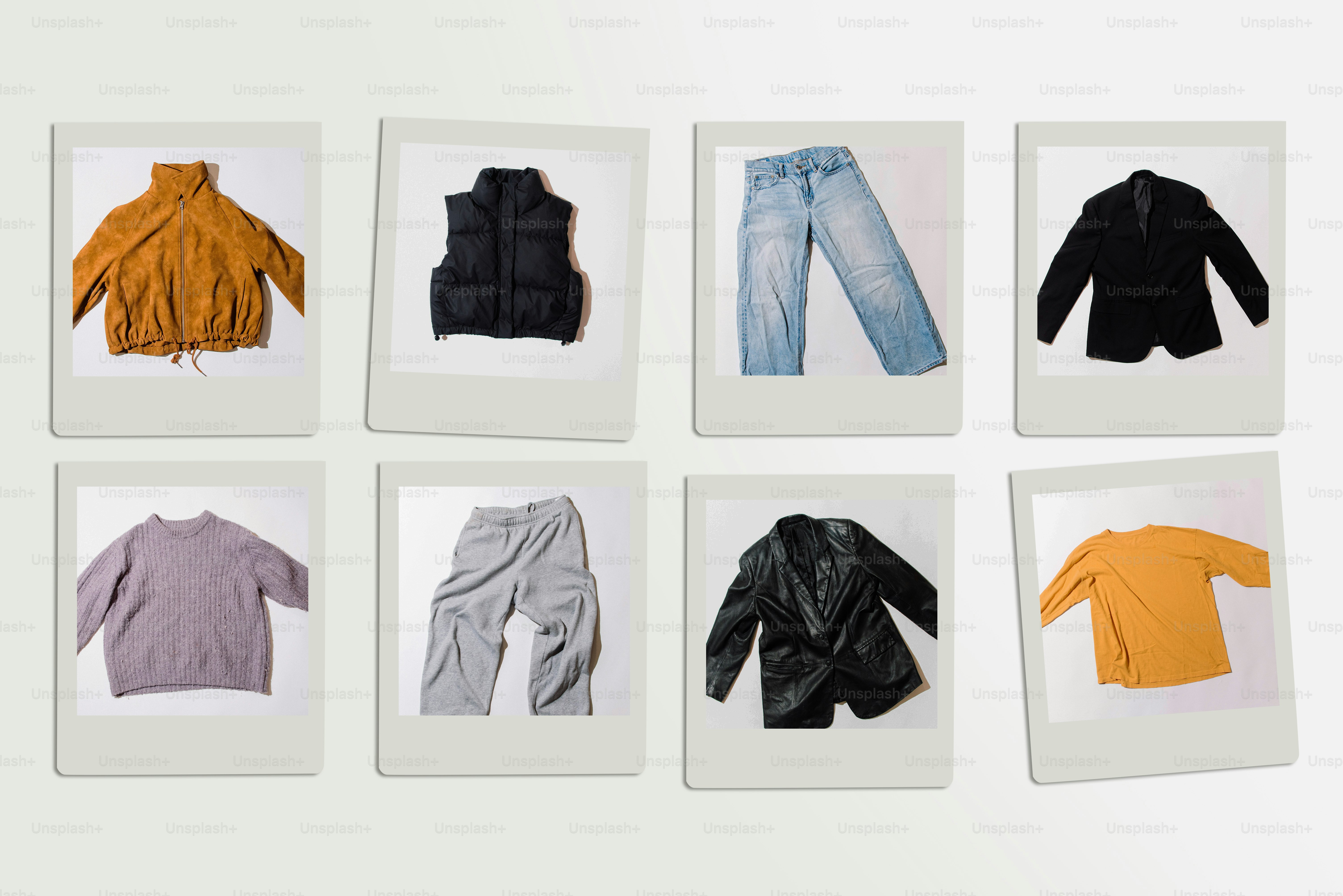 Various clothing items arranged on a light background. photo – Fashion ...