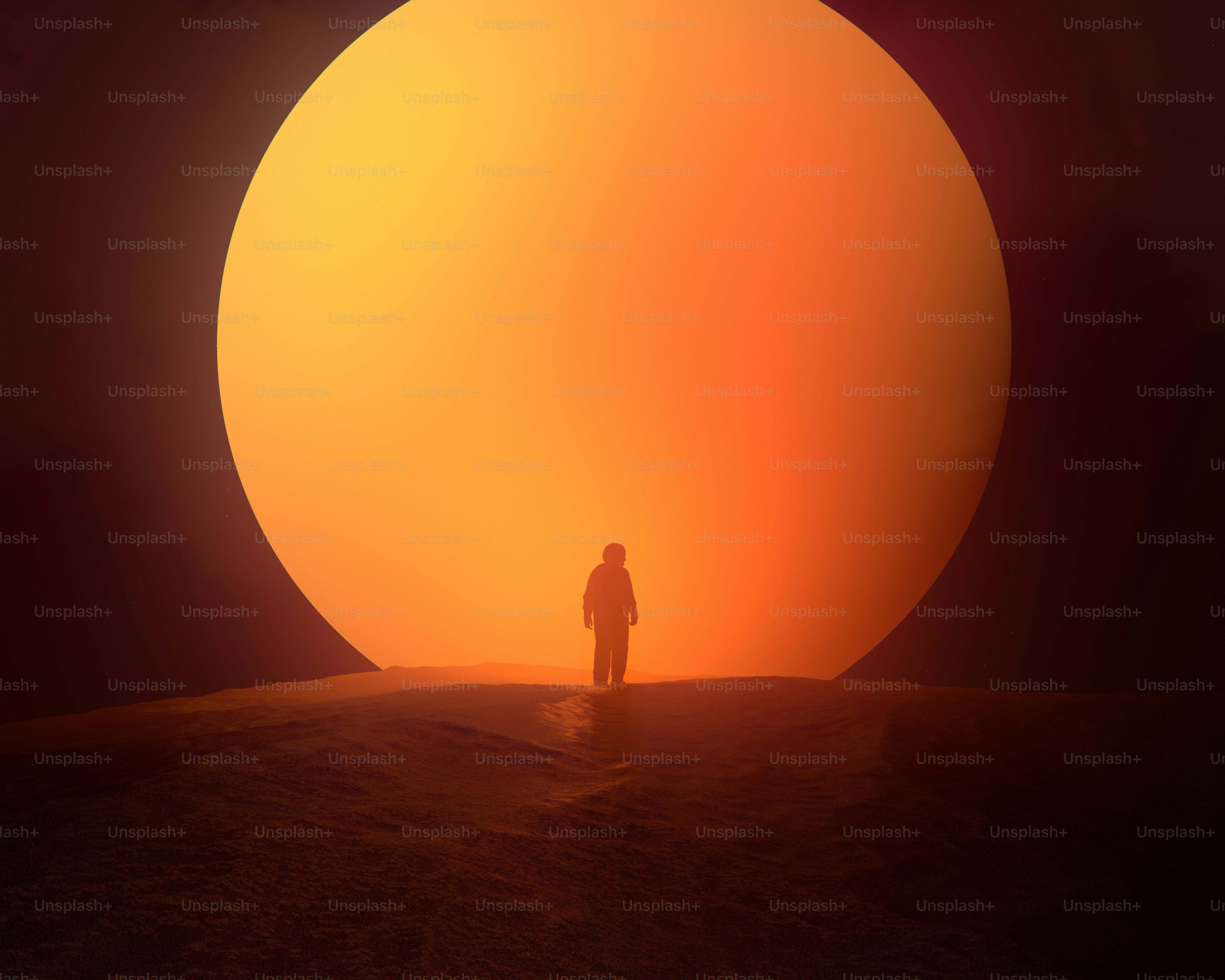Person standing before a giant sun