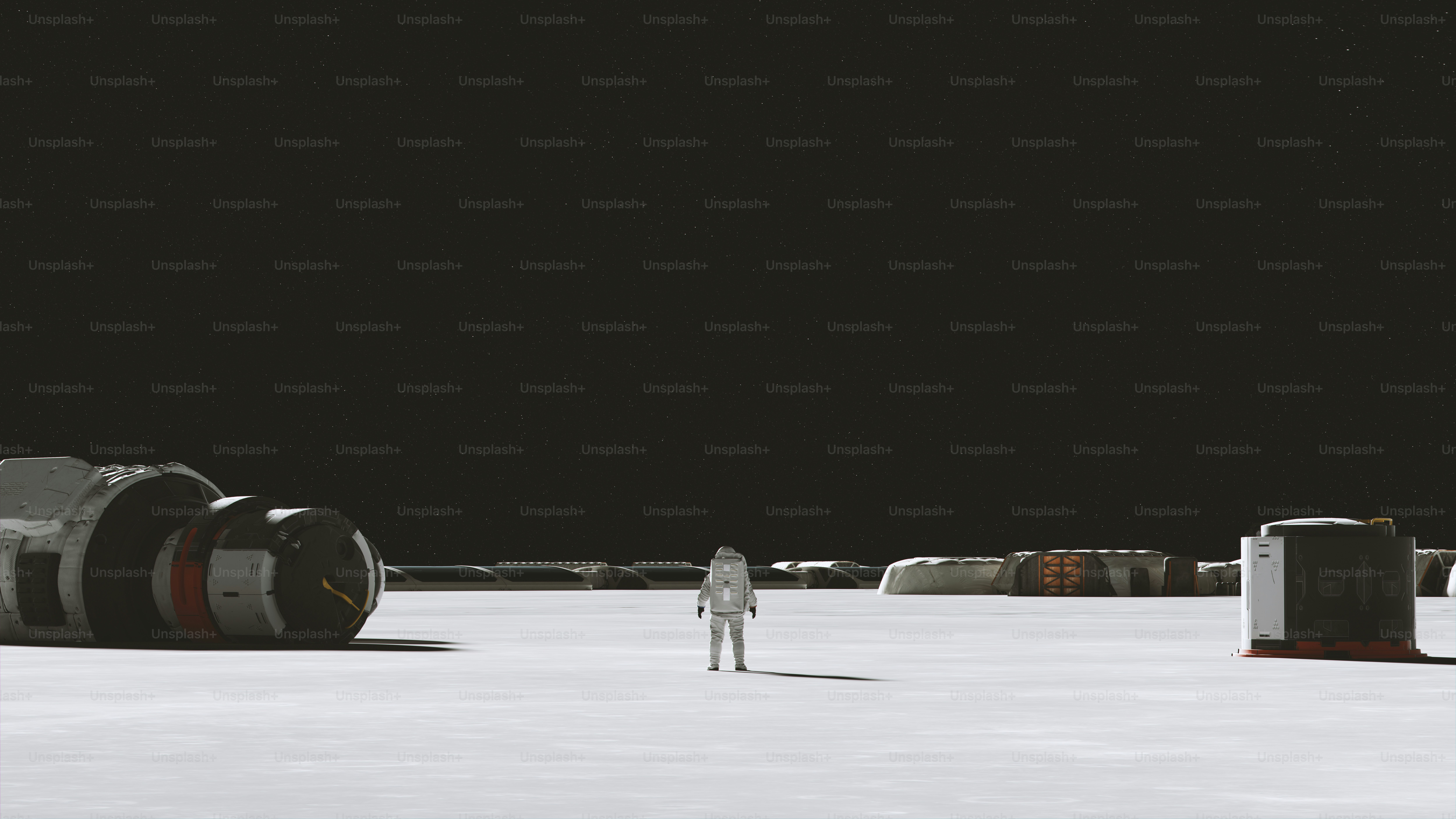 Astronauta in piedi su un pianeta alieno desolato