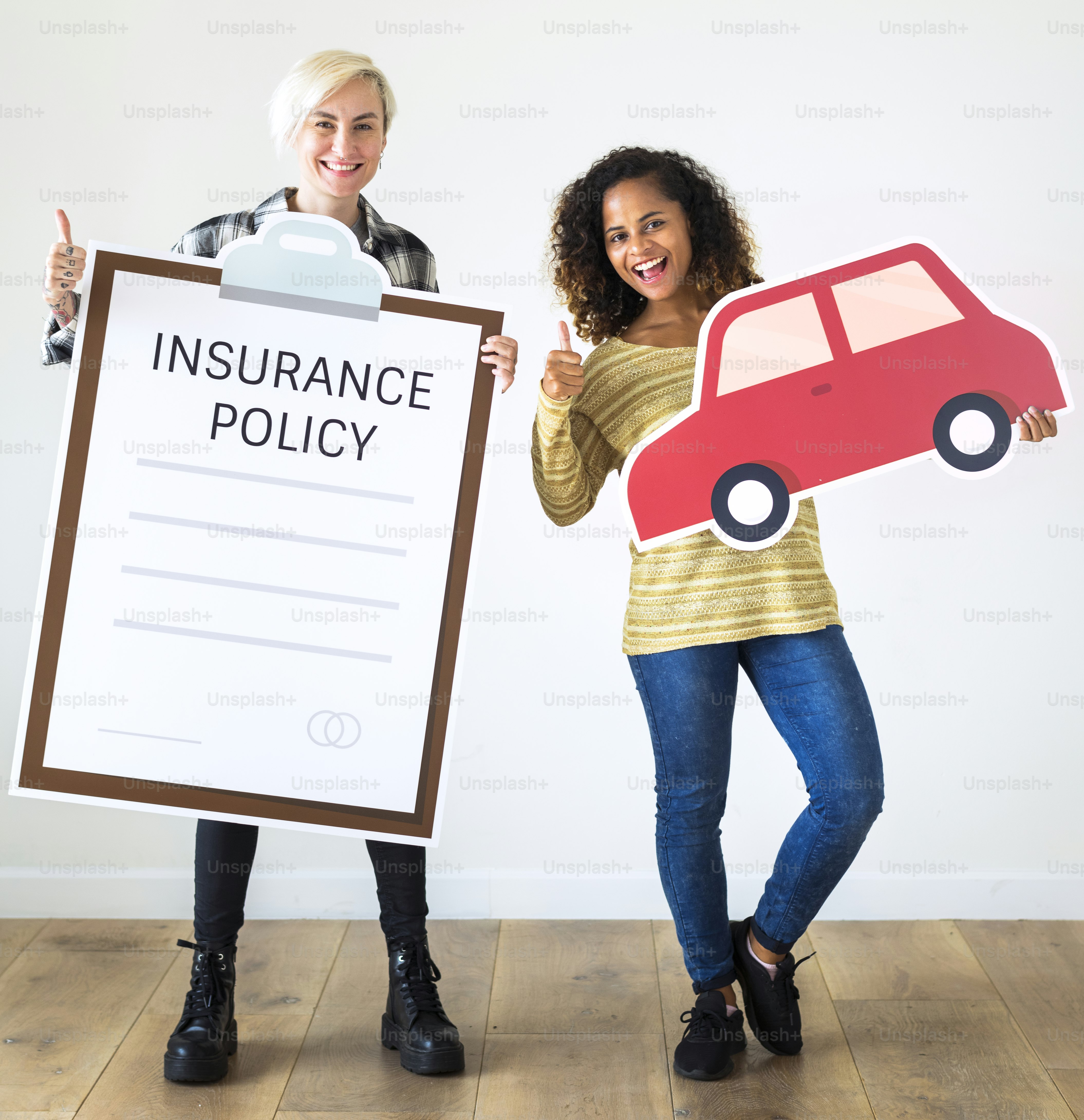 Women with insurance policy paper craft