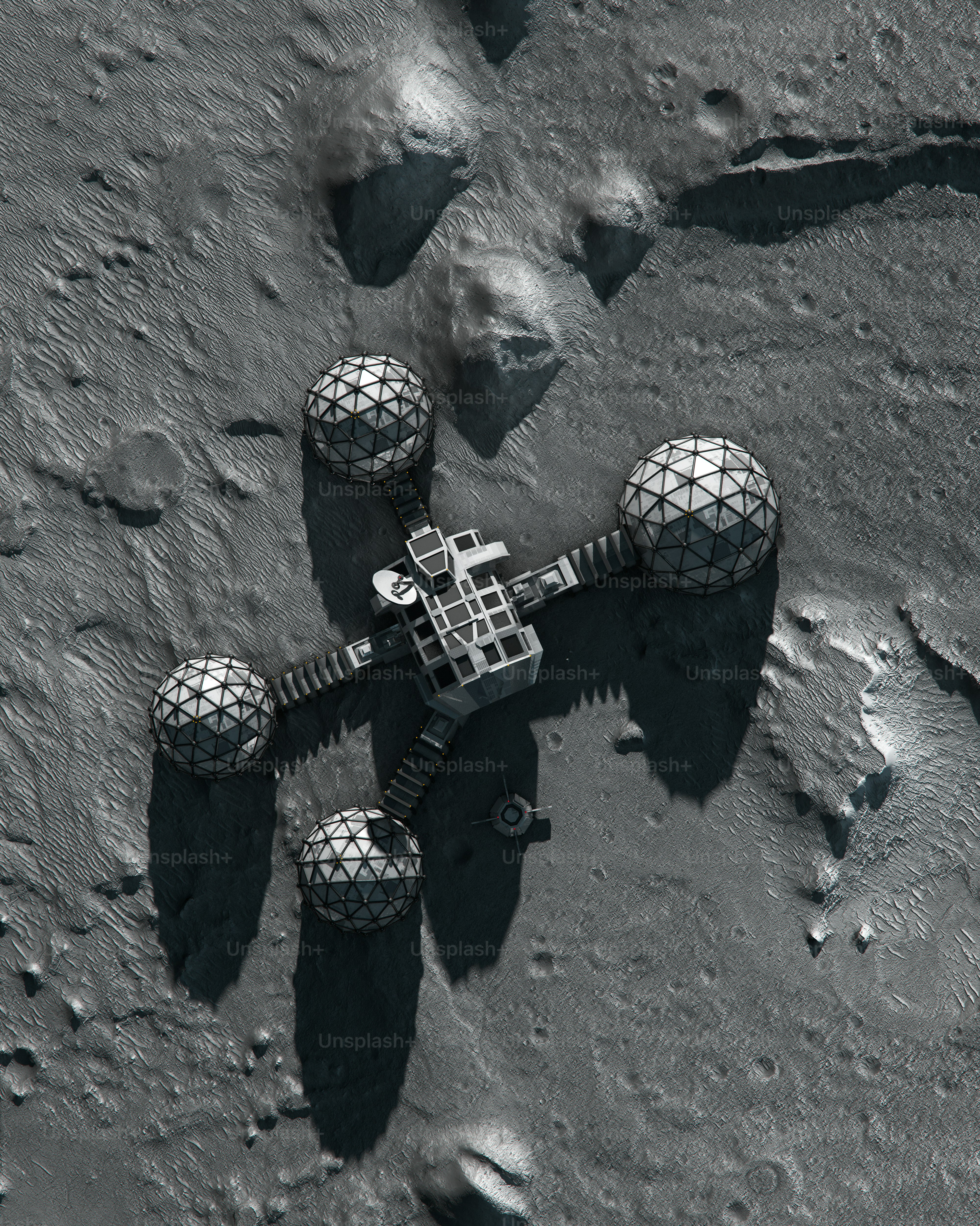 Lunar base with geodesic domes and solar panels photo – Technology ...