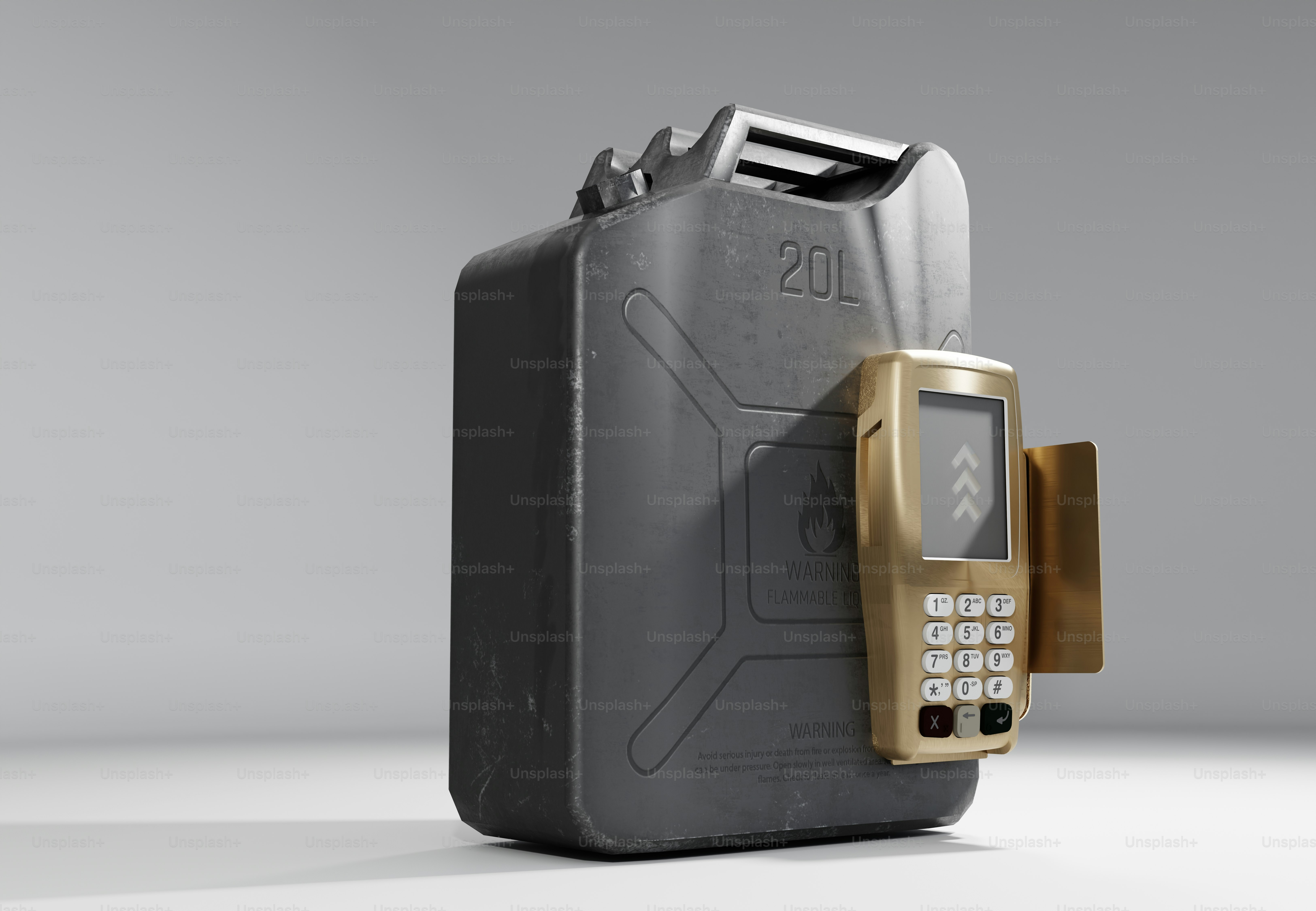 Jerrycan com leitor de cartão de crédito acoplado